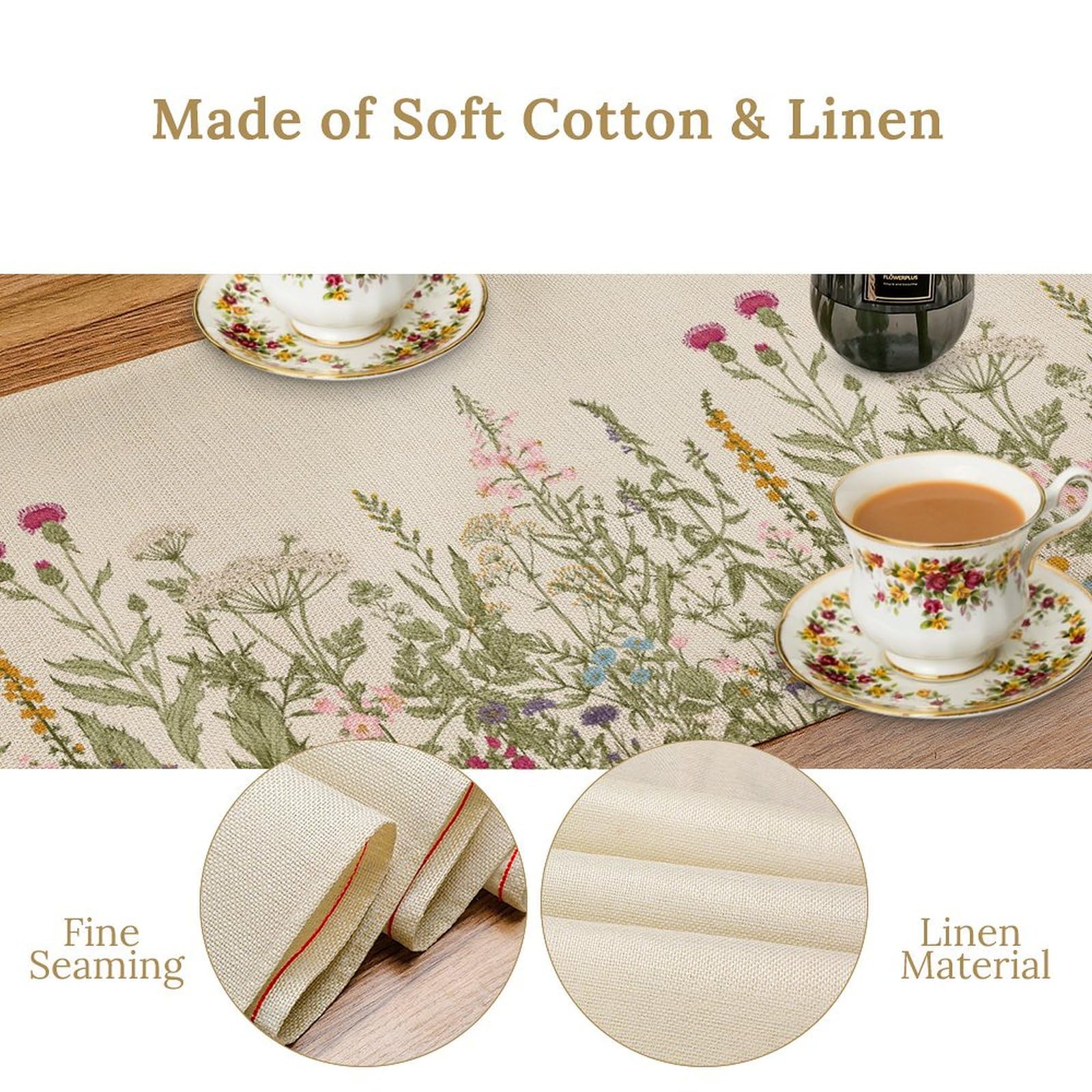 Retro Floral Table Runner Floral Beautiful Flower Rural Theme Dining Table Decor Repeated Symmetric Design for Kitchen Dining Ro