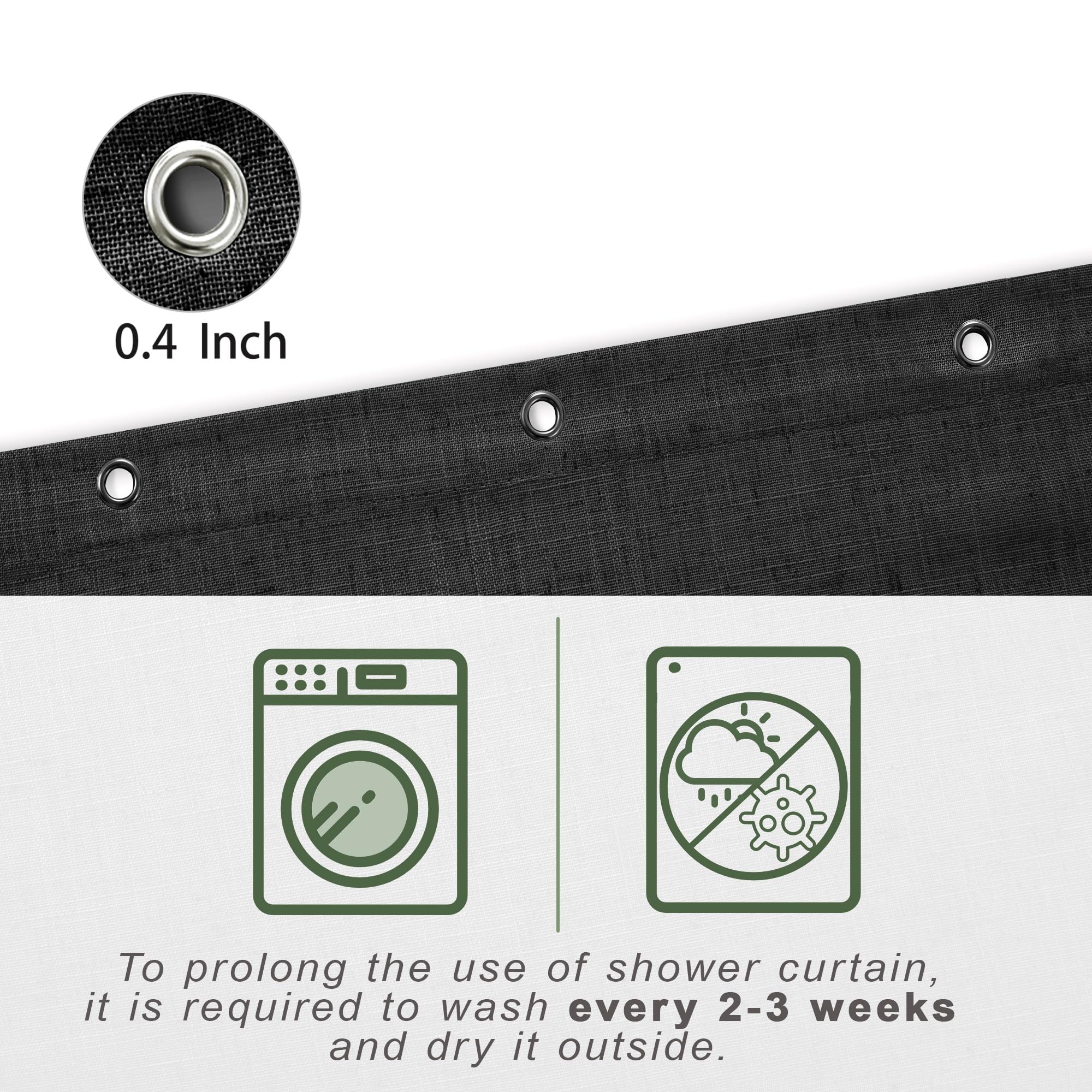 Koufall Black Shower Curtain Set With Hooks,Linen Cloth Fabric Waterproof Boho Gothic Shower Curtain For Bathroom Decor,72 X 72