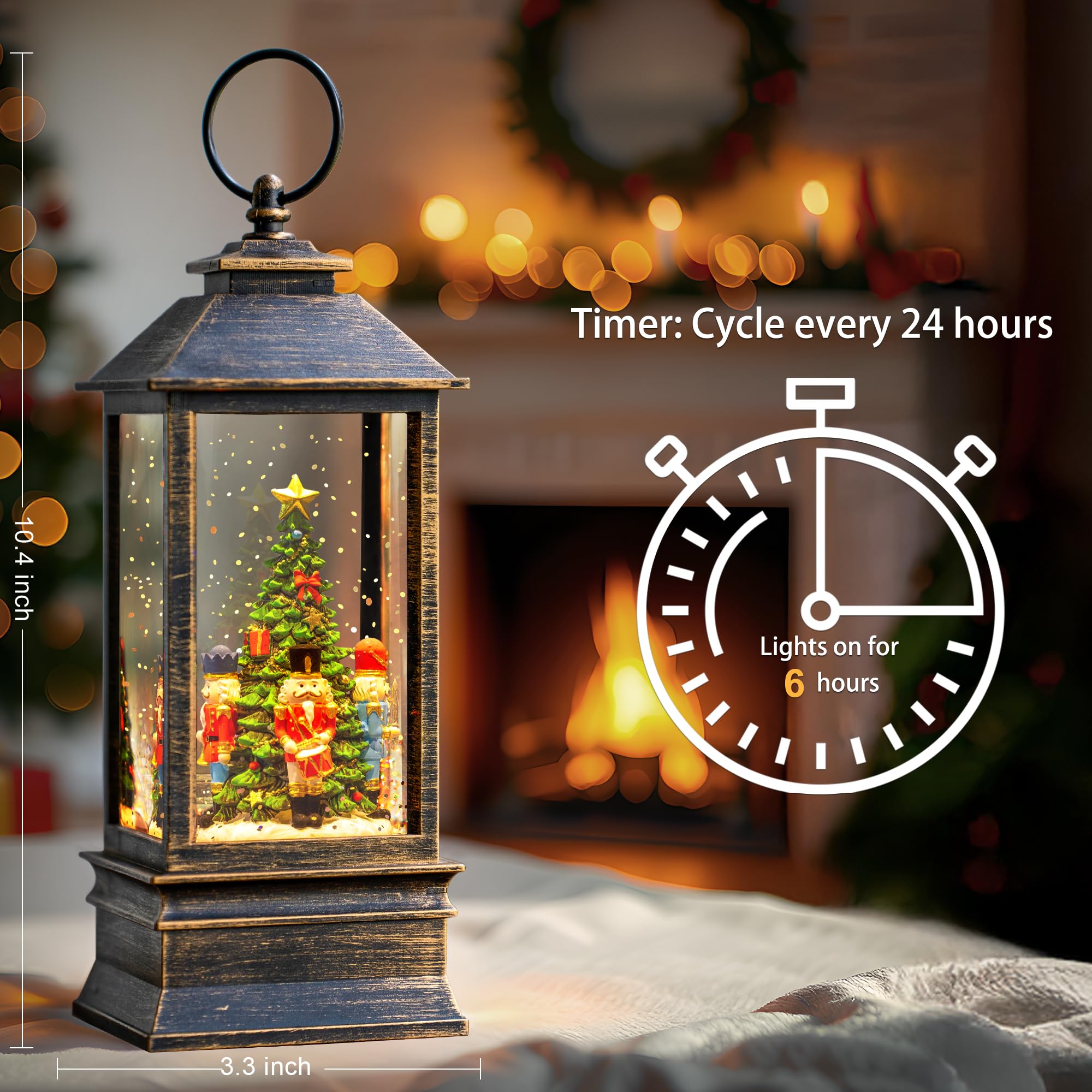 Christmas Snow Globe Water Lantern with Nutcracker Scene Battery Operated or USB Powered Musical Lighted Holiday Decoration for