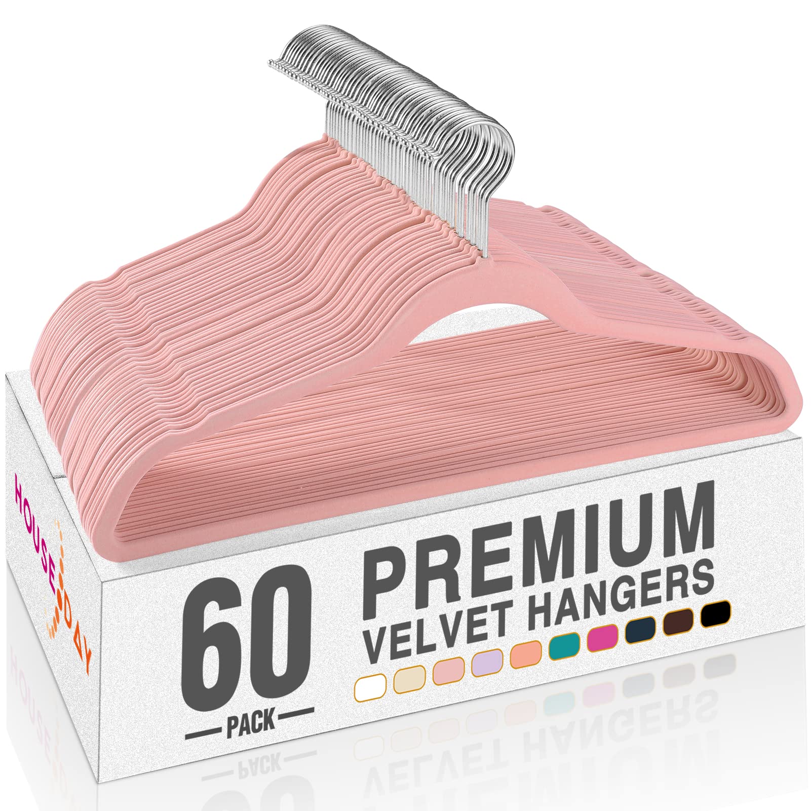 House Day Velvet Hangers 60 Pack, Premium Clothes Hangers Non-Slip Felt Hangers, Sturdy Lt Pink Hangers Heavy Duty Coat Hangers,
