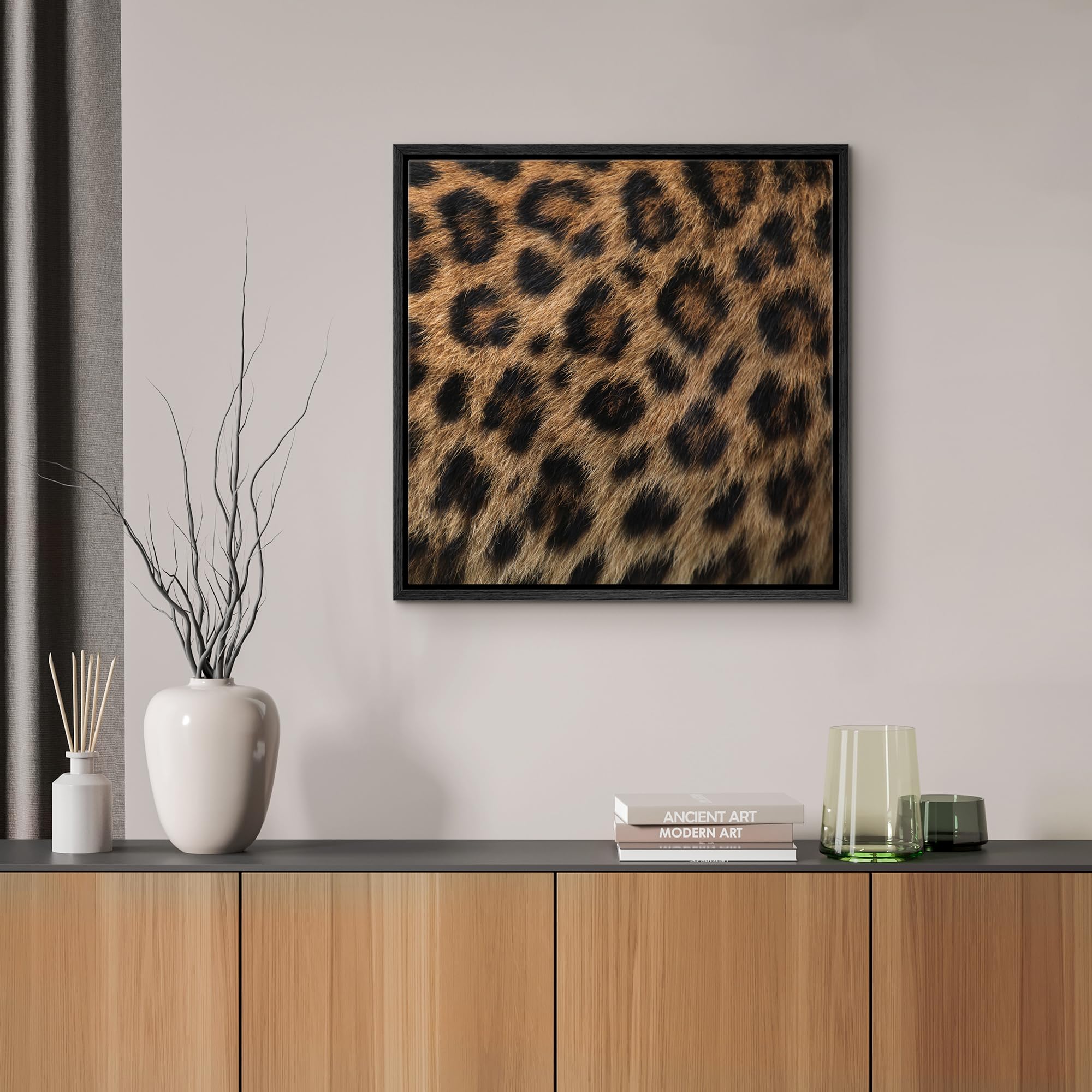 Wall26 Framed Framed Canvas Prints Wall Art Framed Framed Canvas Prints Wall Art - Leopard Fur/Skin Texture - 24''X24'' Black