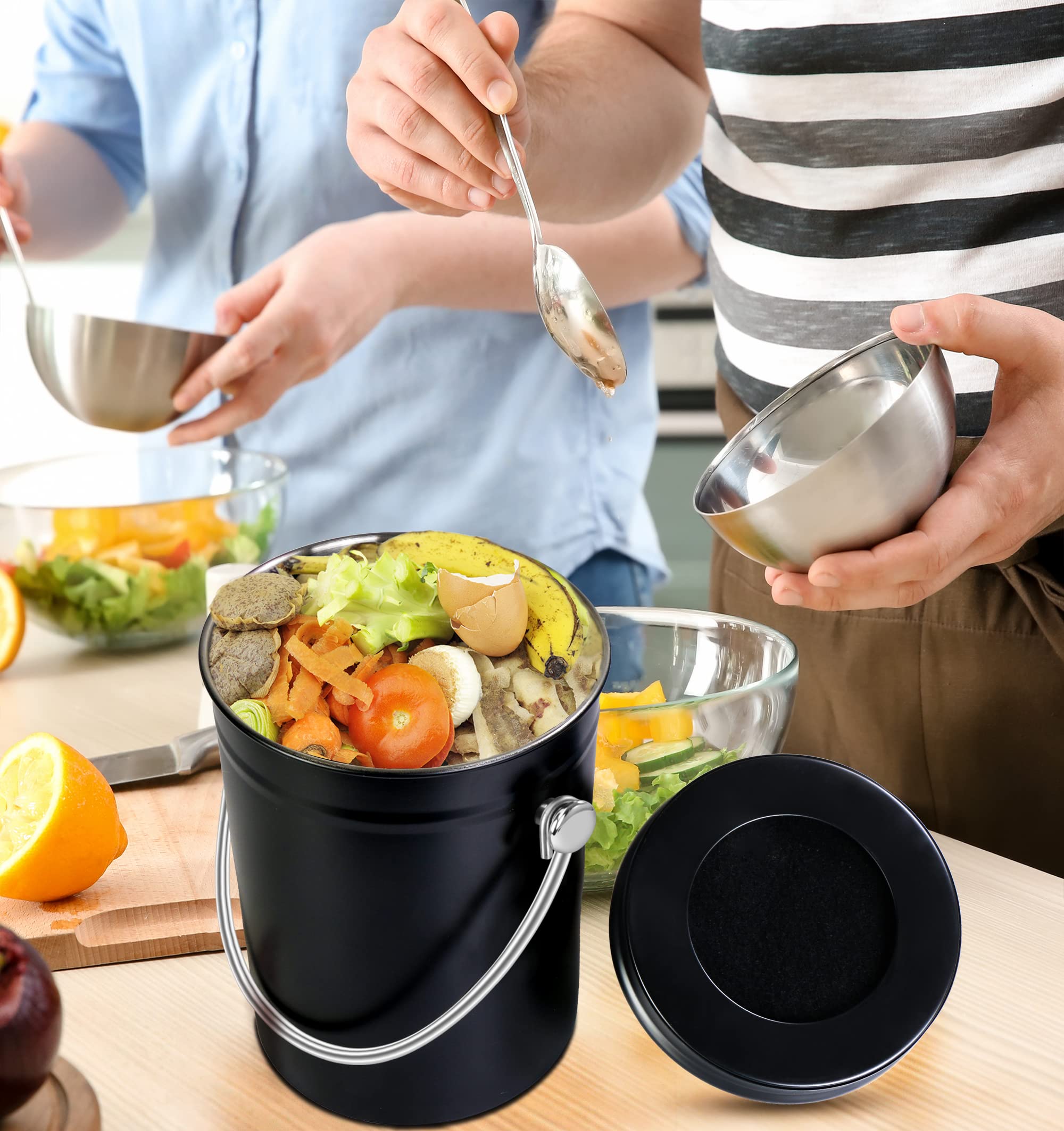 Utopia Kitchen Compost Bin For Kitchen Countertop - 1.3 Gallon Compost Bucket For Kitchen With Lid - Includes 1 Spare Charcoal F