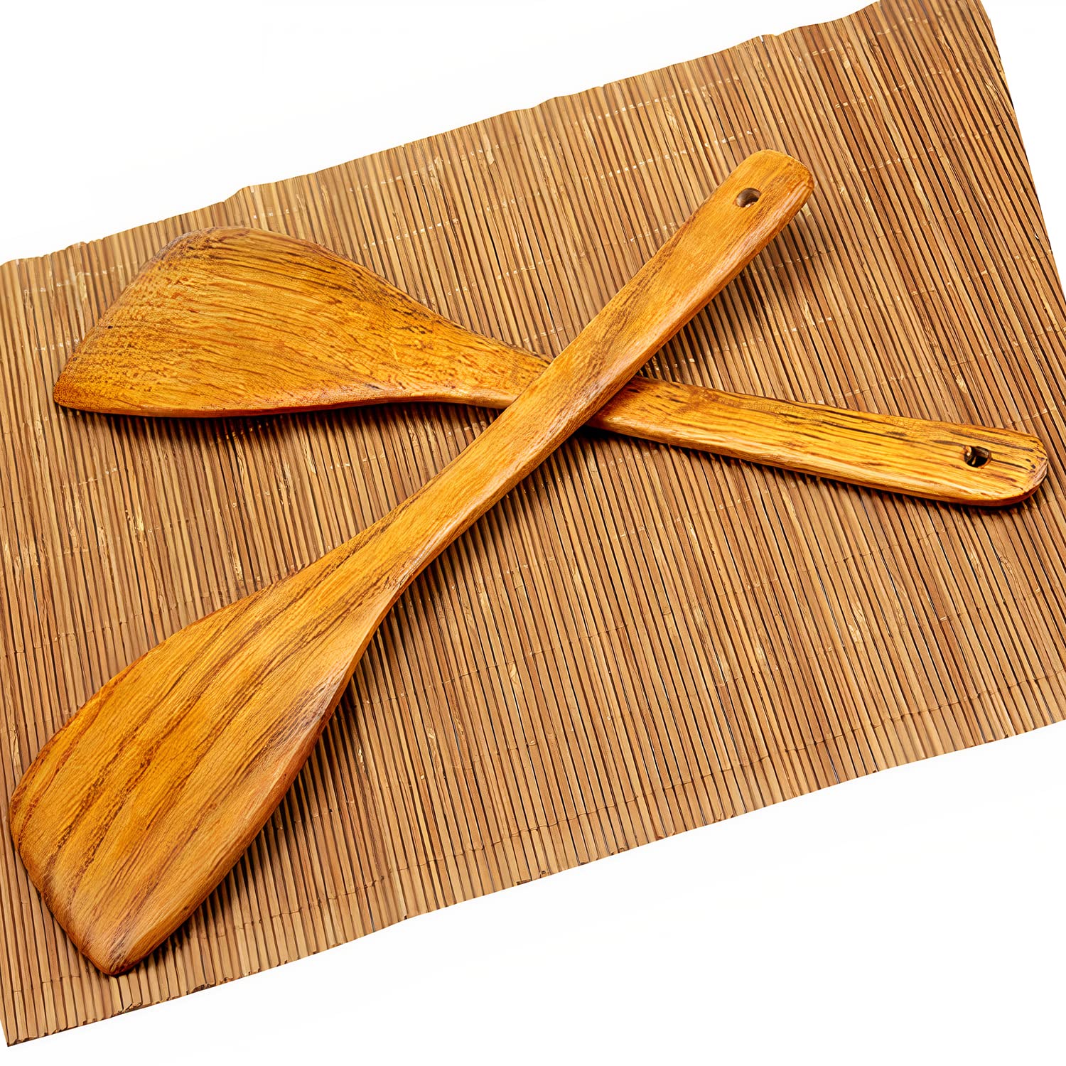 Wooden Spatula For Cooking - 12 Inch Premium Utensils Long Handled, Kitchen Spurtle Set Ideal For Pan And Wok - Wood Turner, Cor