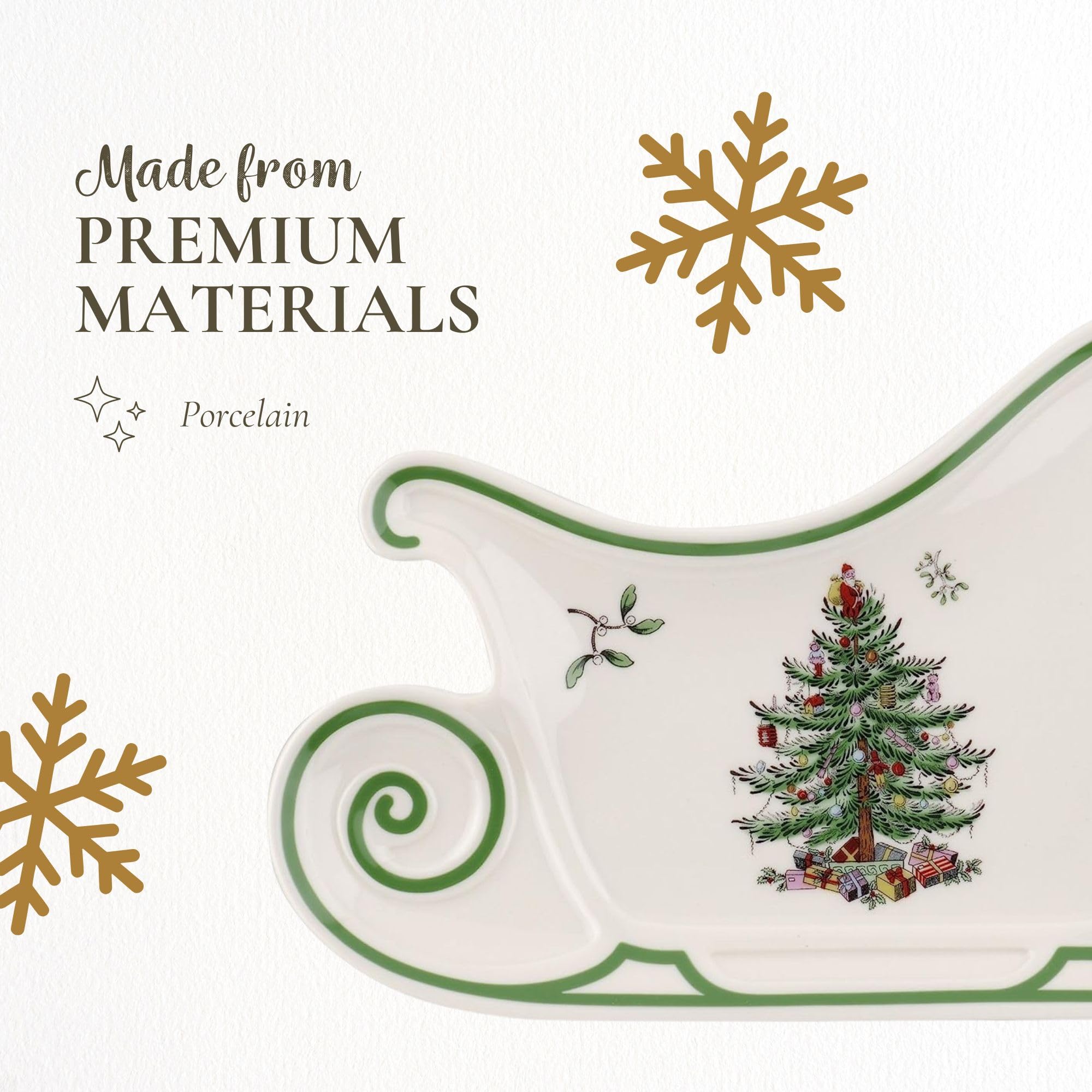 Spode Christmas Tree Embossed Sleigh Plate, 13.5 Festive Serving Dish for Christmas Tableware - Fine Porcelain Decorative Holida