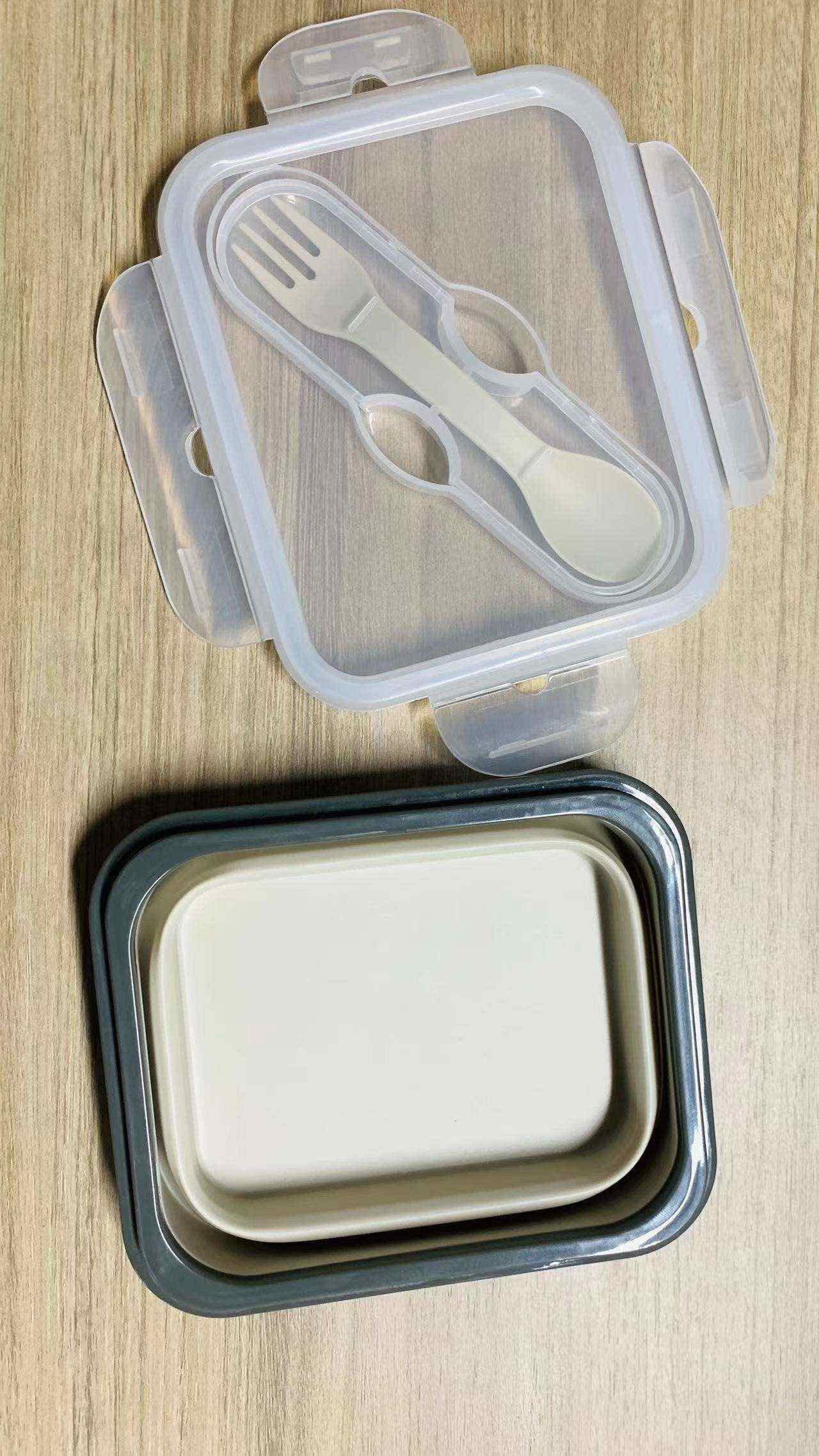 Green Handle Us - Reusable Foldable Take Out Lunch Bento Box Microwave & Dishwasher Safe Bpa Free Non Toxic Non Stick - Beige