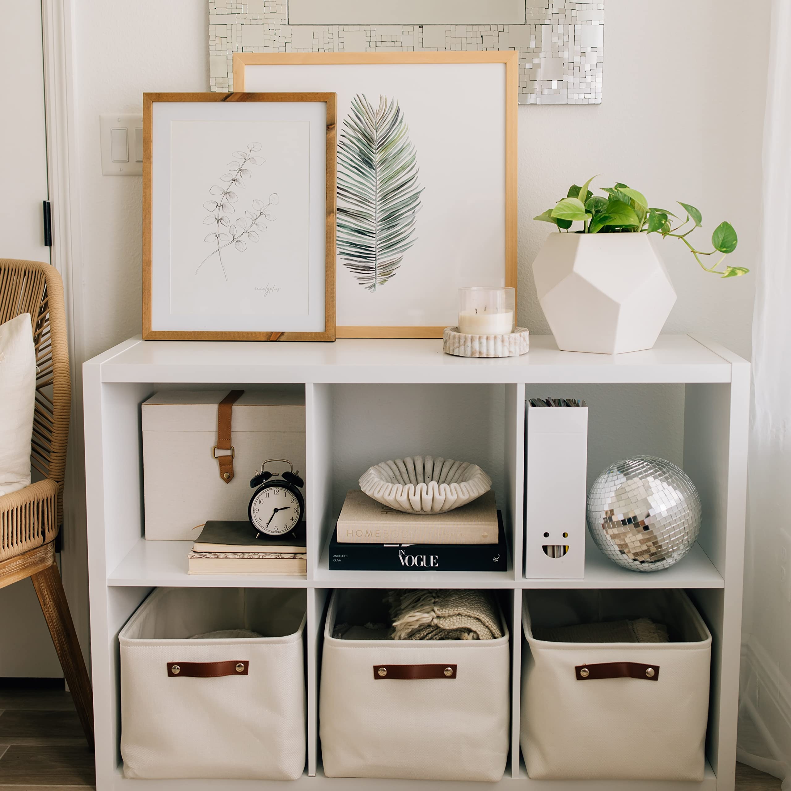 OrganiHaus Extra Large Fabric Storage Baskets for Shelves 3 Pack | 16x13 in Closet Storage Bins for Shelves | Cloth Baskets for Organizing | Linen Closet Organizers | Fabric Storage Bin - White Basket