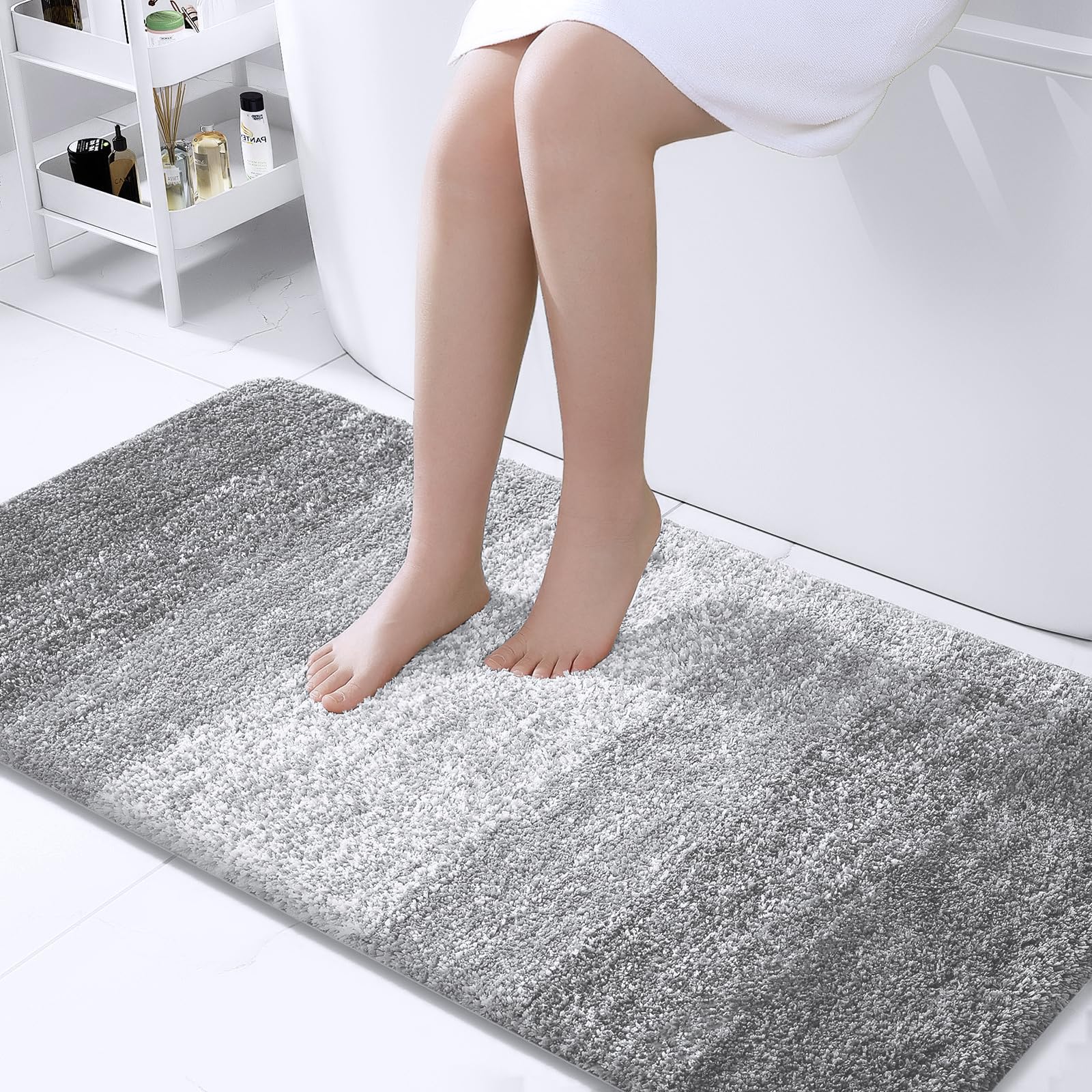 Olanly Luxury Bathroom Rug Mat 47X24, Extra Soft And Absorbent Microfiber Bath Rug, Non-Slip Plush Shaggy Bath Carpet Runner, Ma