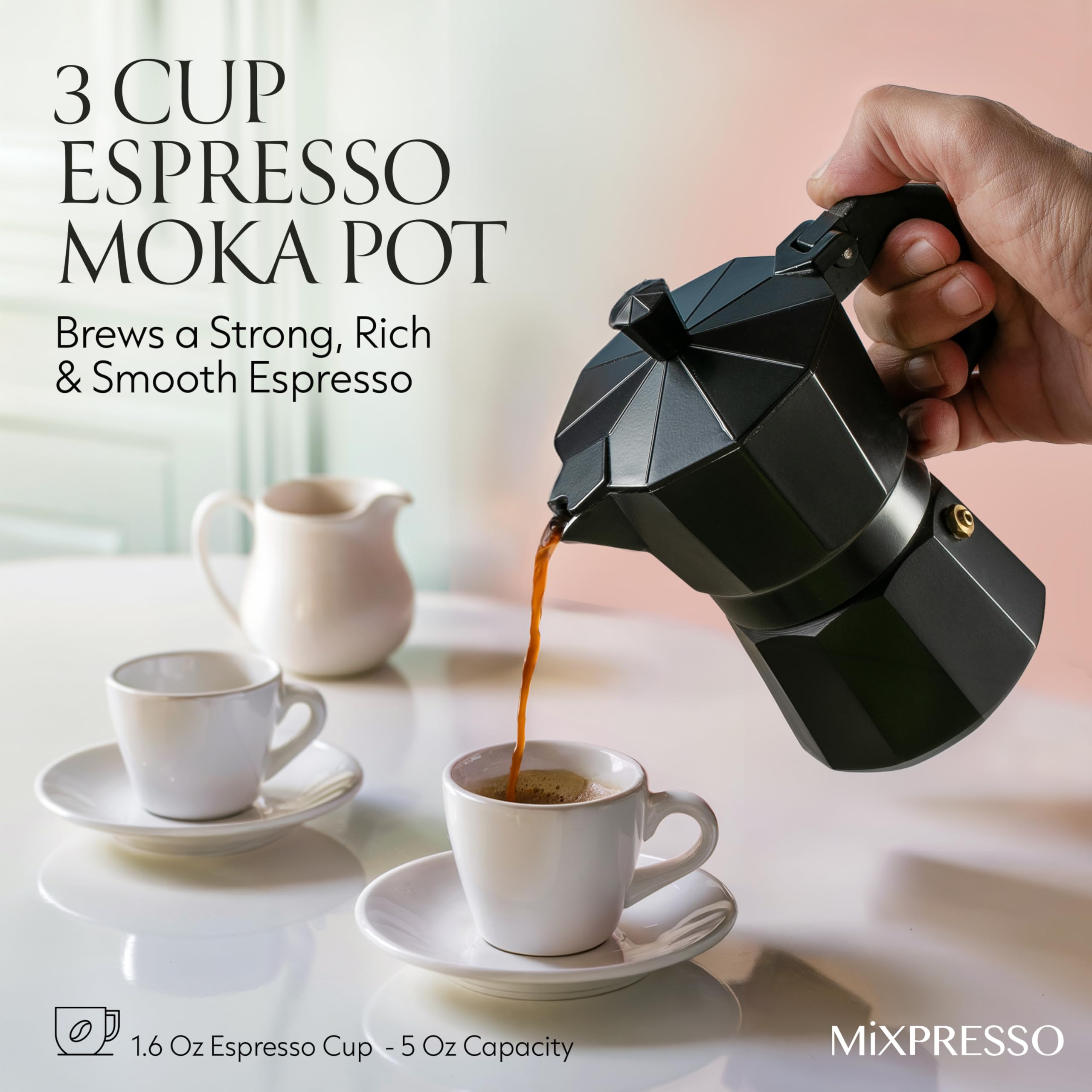 Mixpresso Aluminum Moka Stove Coffee Maker, Moka Pot Coffee Maker For Gas, Electric Stove Top, Classic Italian Coffee Maker, Bla