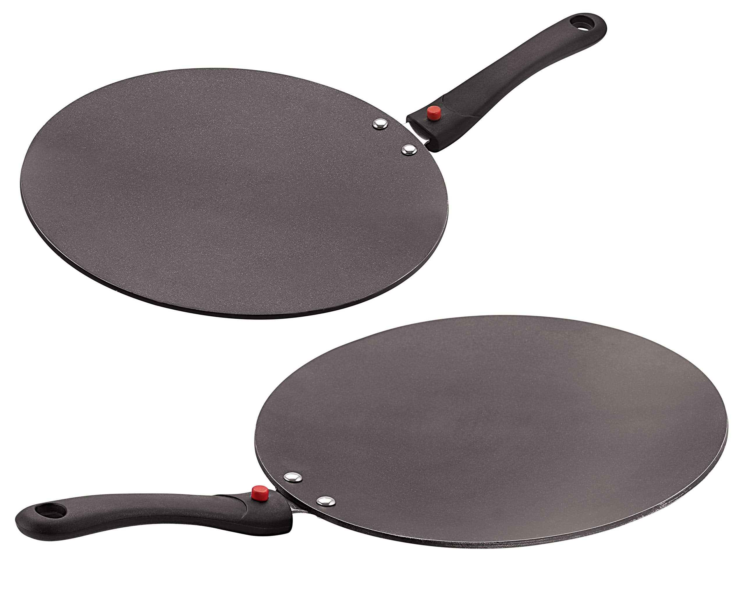 Celebrino 2 Pieces Chapati Tawa Set, Removable HeatResistant Handle, Heavy Guage 4Mm Thick Aluminum Cookware For Induction/Elec