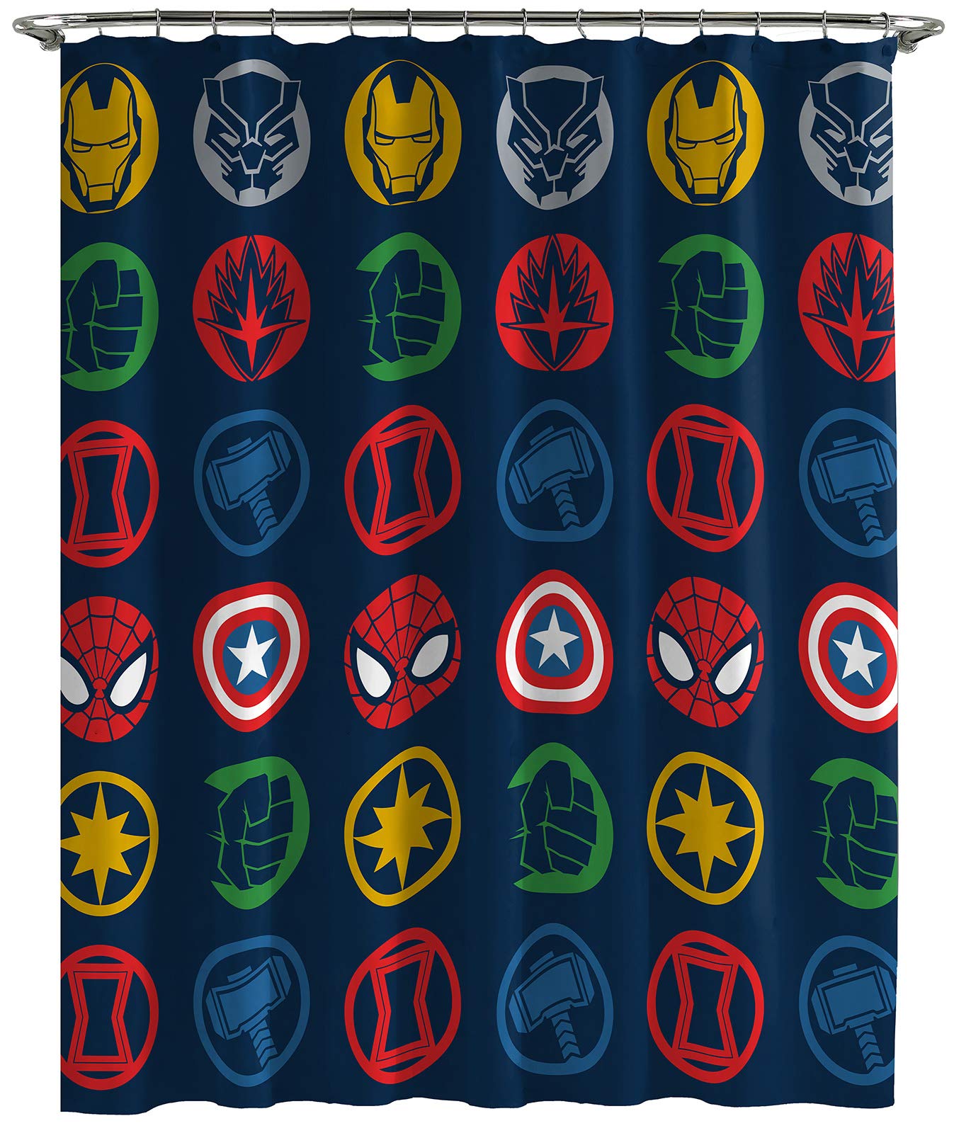 Jay Franco Marvel Avengers Shields Shower Curtain & Easy Care Fabric Kids Bath Curtain Features Captain America, Iron Man, Thor,