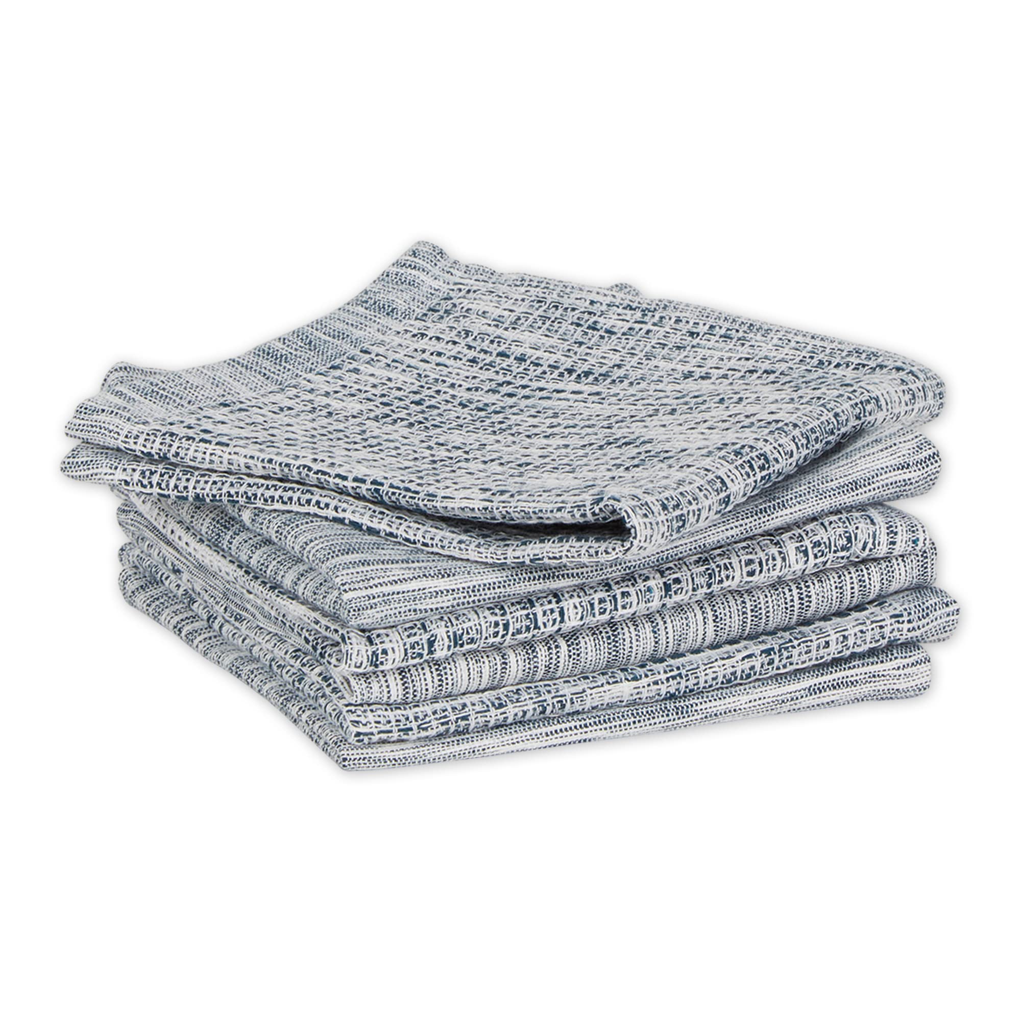 TEAL GREEN/OFF-WHITE ASST RECYCLED COTTON DISHCLOTH SET/6