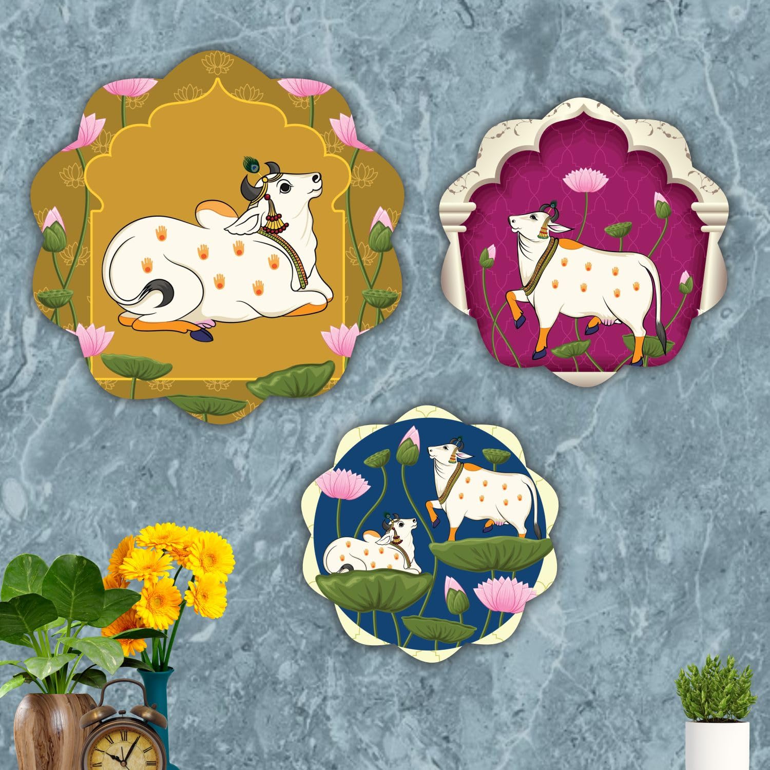 Bhikham Creation Cow Pichwai Designer Art Round Shape Wall Hanging Decor | Wall Decoration Accessories For Home | Home Decoratio