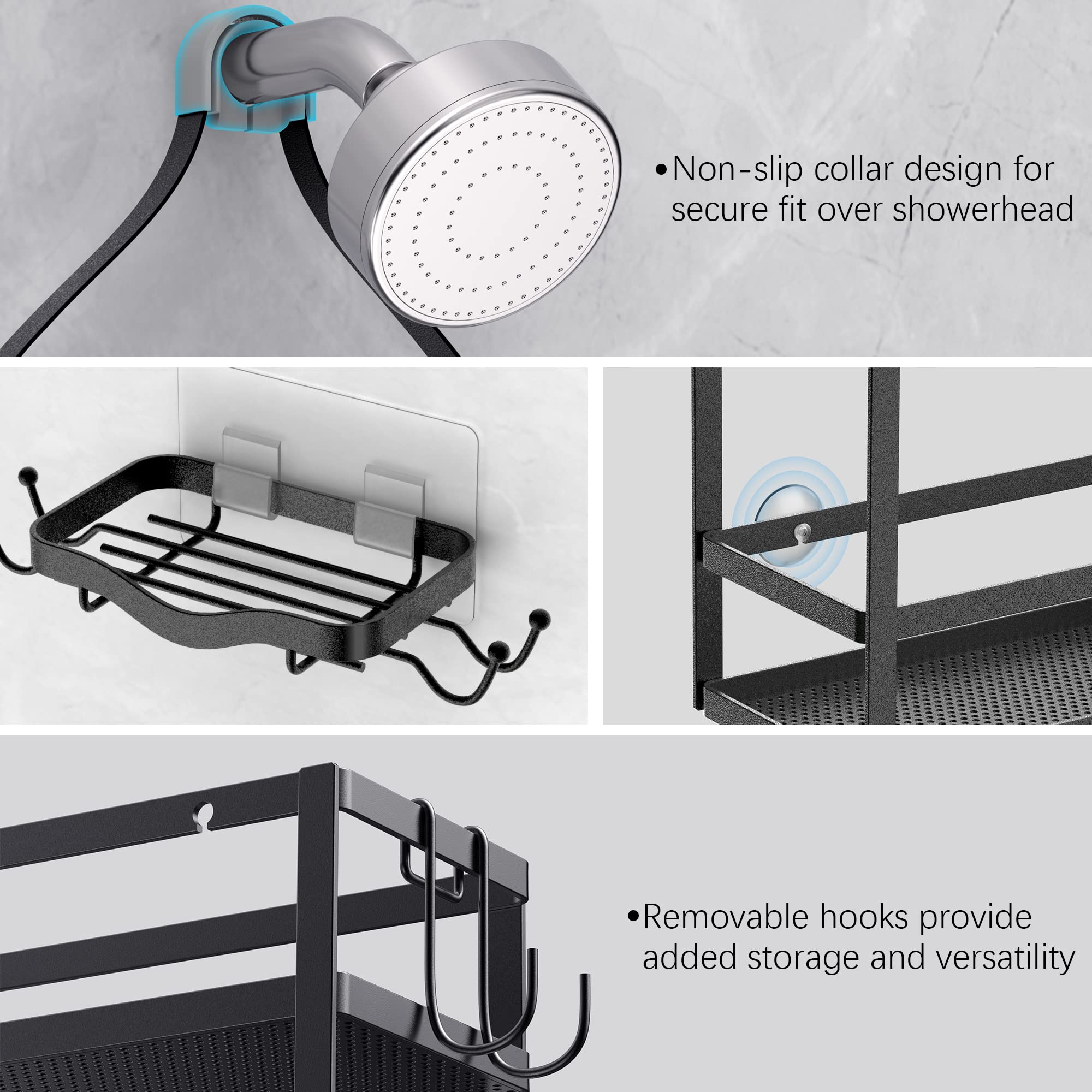 Meangood Shower Caddy Organizer With Soap Holder,Mounting Over Shower Head Or Door,Extra Wide Space For Shampoo, Conditioner, An