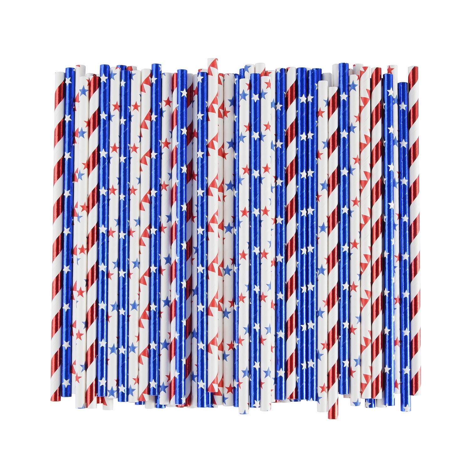 ALINK American Flag Red Blue White Paper Straws  100 Straws for Memorial Day /4th of July  Super Bowl  Patriotic Party  Americana Themed Party Celebration