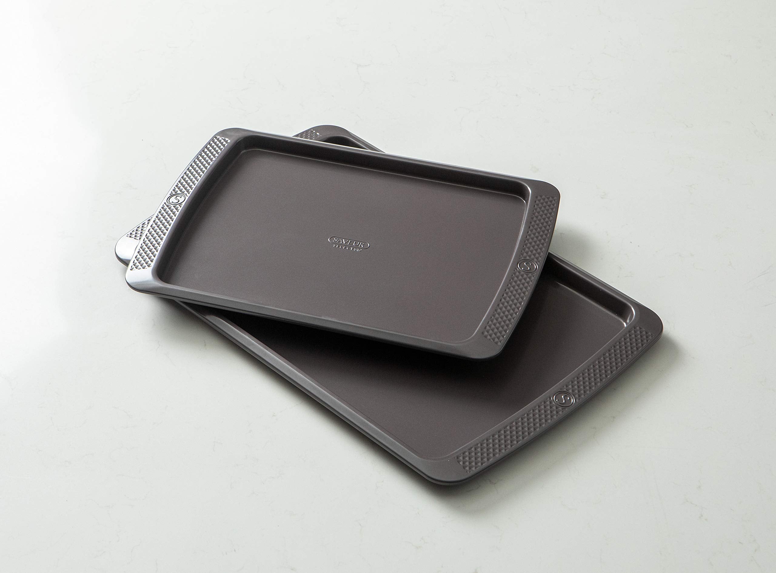 Saveur Selects Set Of 2 Rimmed Baking Sheets, 11-Inch By 17-Inch And 9-Inch By 13-Inch, Non-Stick, Warp-Resistant Carbon Steel,