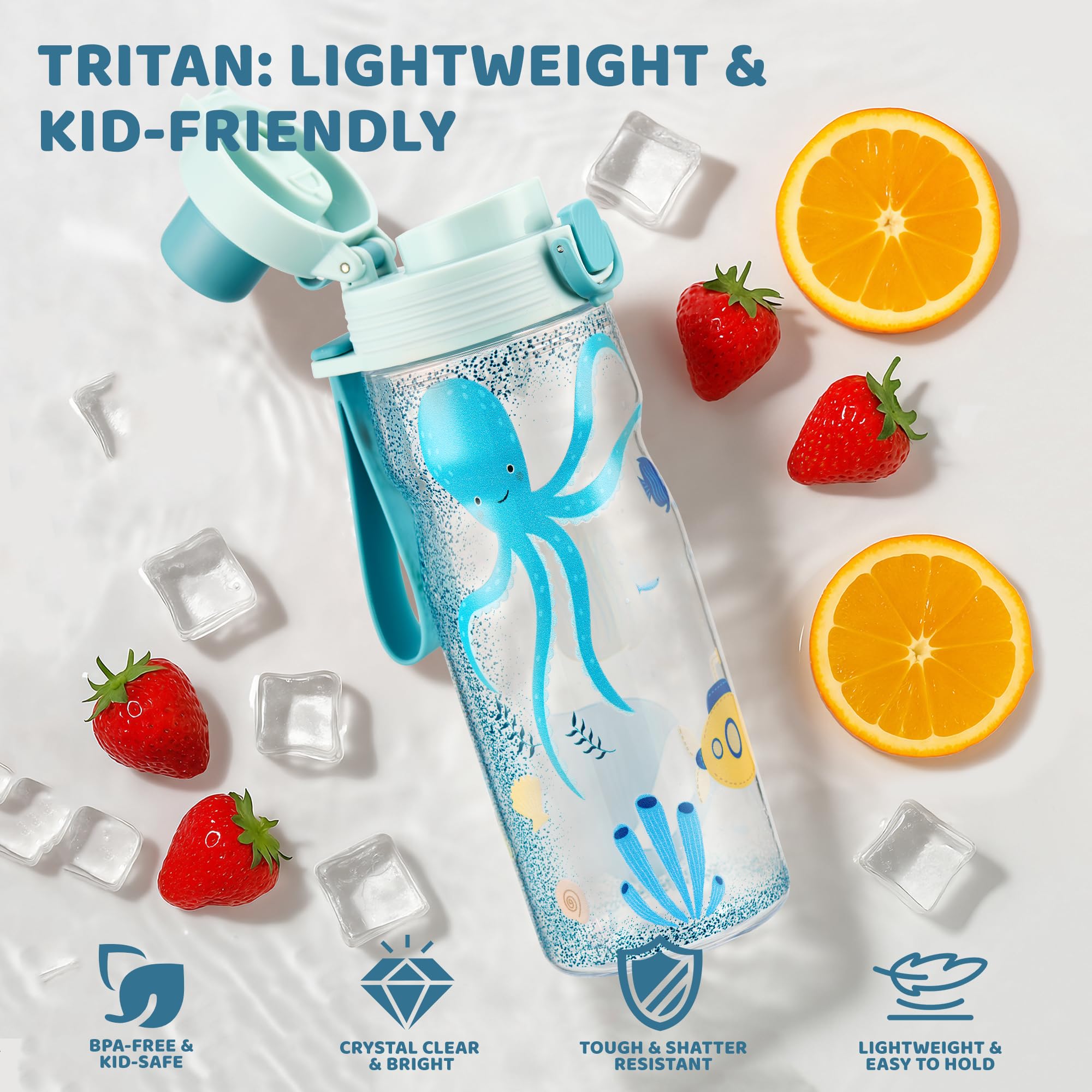 MAISON HUIS Kids Water Bottles 2 Pack, 18/8 Stainless Steel Vacuum Leak Proof Straw Cup with 21oz Tritan Sport Bottle, Kids Wate