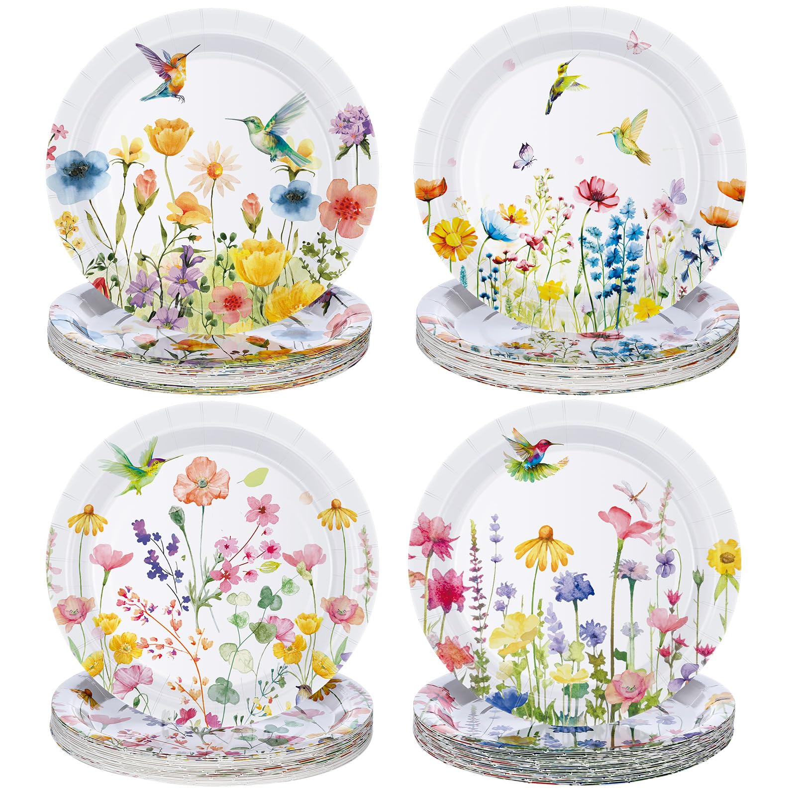 Fourluoo 96 Pcs Paper Plates Disposable Dinner Plates for Party Birthday Party Decoration Supplies(7 Inch,Wildflower)