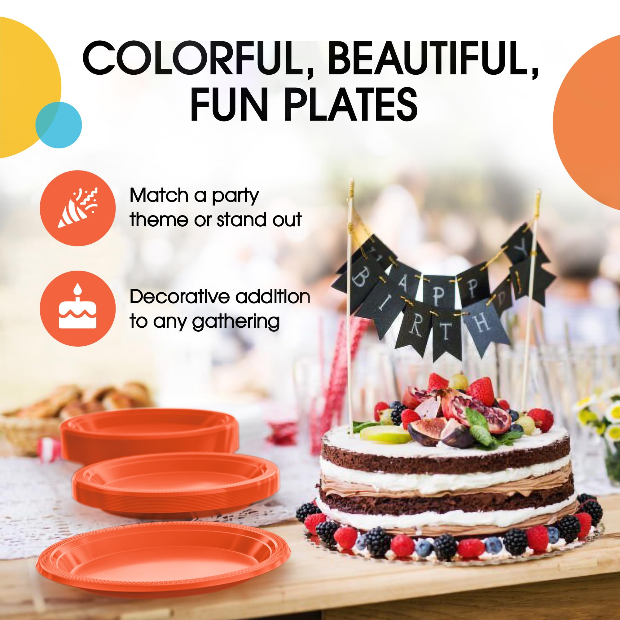 Exquisite 7 Inch. Dessert Plates Orange Plastic Plates Disposable, 50 Count Orange Plate Set, Disposable Plates For Party, Heavy