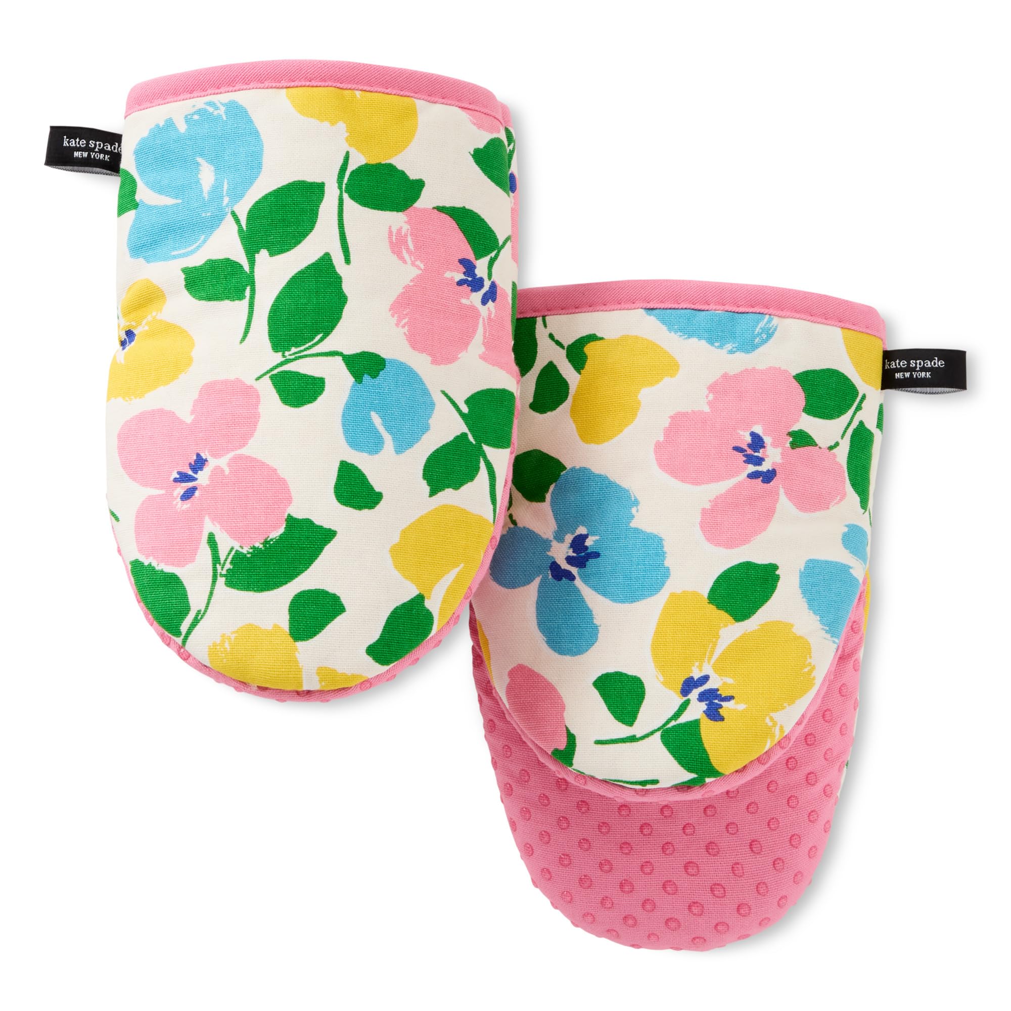 Kate Spade New York Painterly Bouquet Mini Oven Mitt 2-Pack Set, Heat Resistant, 100% Cotton with Printed Non-Slip Silicone Grip