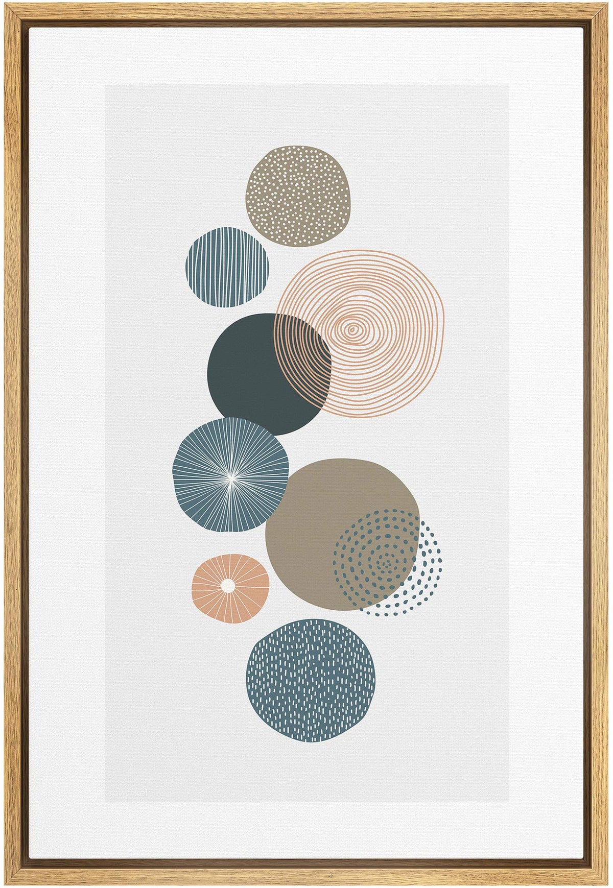 Idea4Wall Framed Canvas Print Wall Art Striped, Spiral & Dotted Circle Variety Geometric Shapes Illustrations Modern Art Mid-Cen