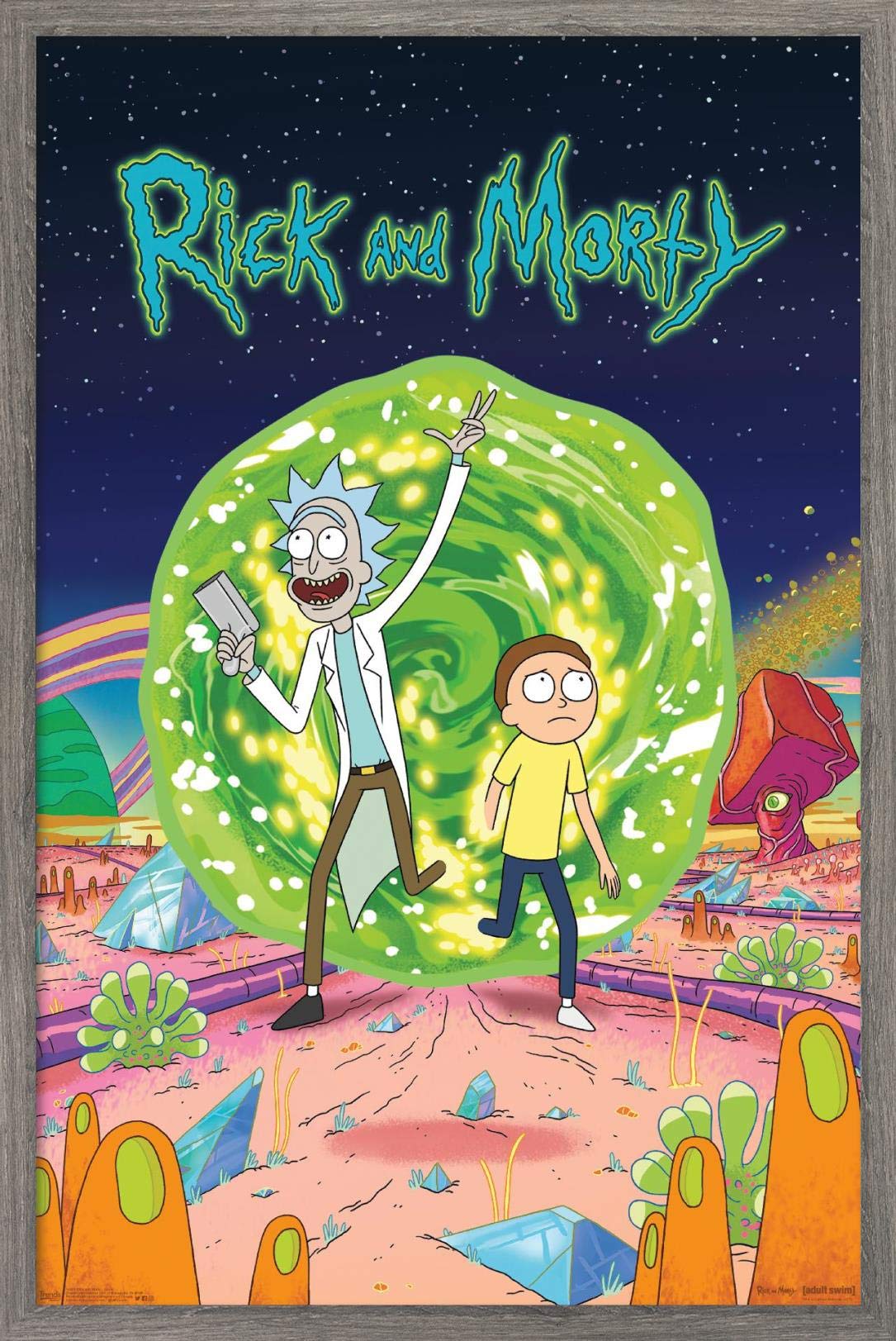 Trends International Rick And Morty - Cover Wall Poster, 14.725'' X 22.375'', Barnwood Framed Version