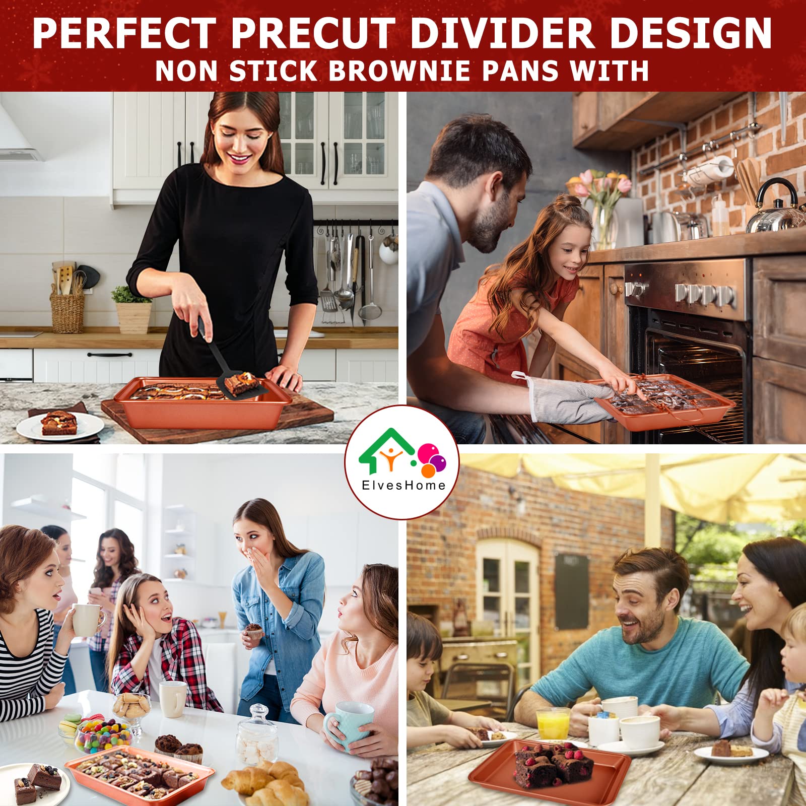 Brownies Pan, Brownie Pan With Dividers, Nonstick Brownie Baking Pan With Slicer Cutter & Spatula & Brush, Brownie Pans, Rectang