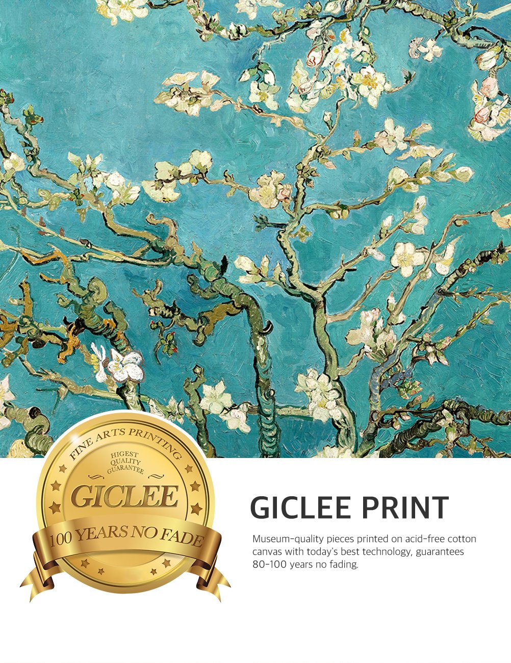 Decorarts - Almond Blossom Tree, Vincent Van Gogh Art Reproduction. Giclee Prints Match With Golden Framed For Wall Decor. Pictu