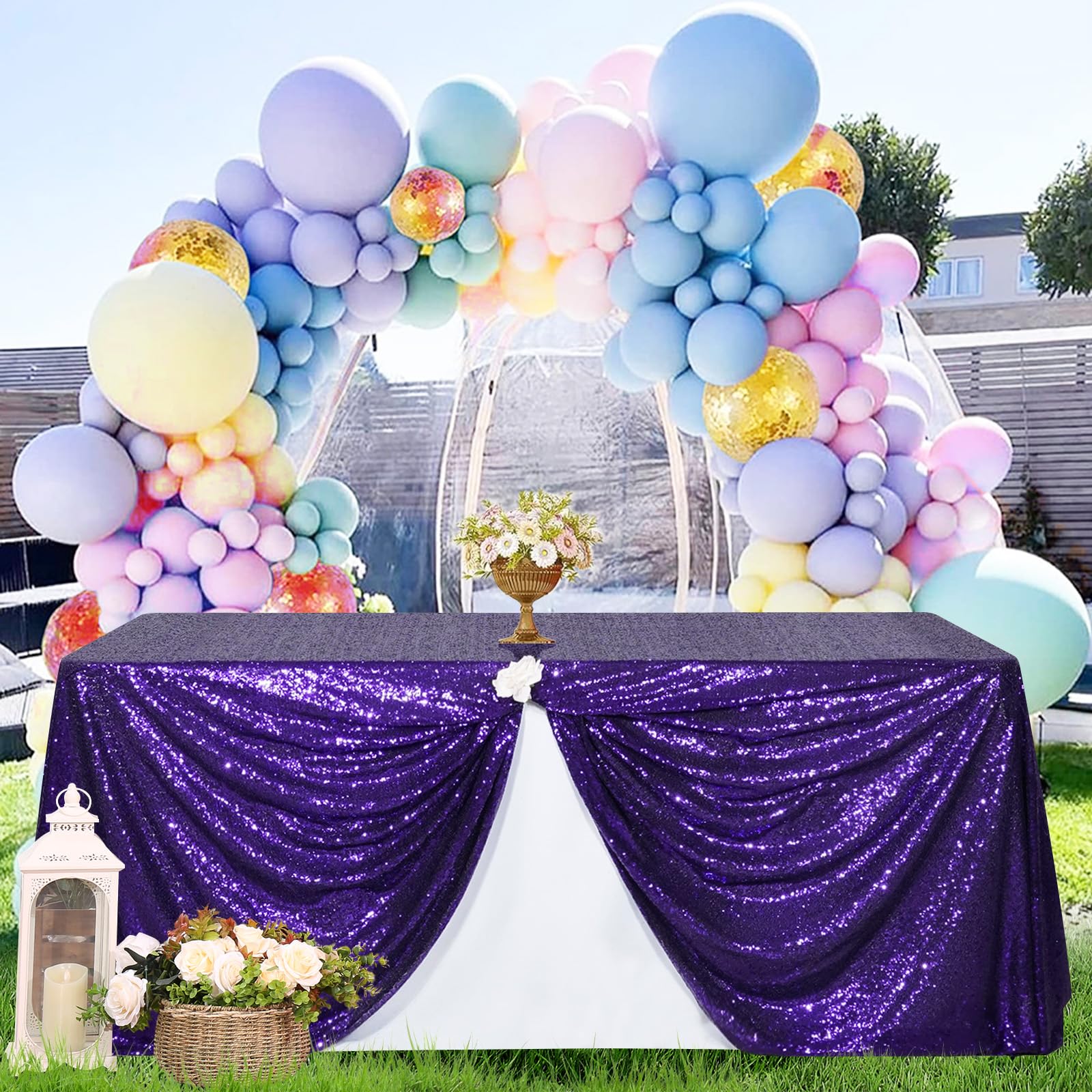 Partydelight 60''X102'' Purple Sequin Tablecloth For Wedding, Party, Birthday.