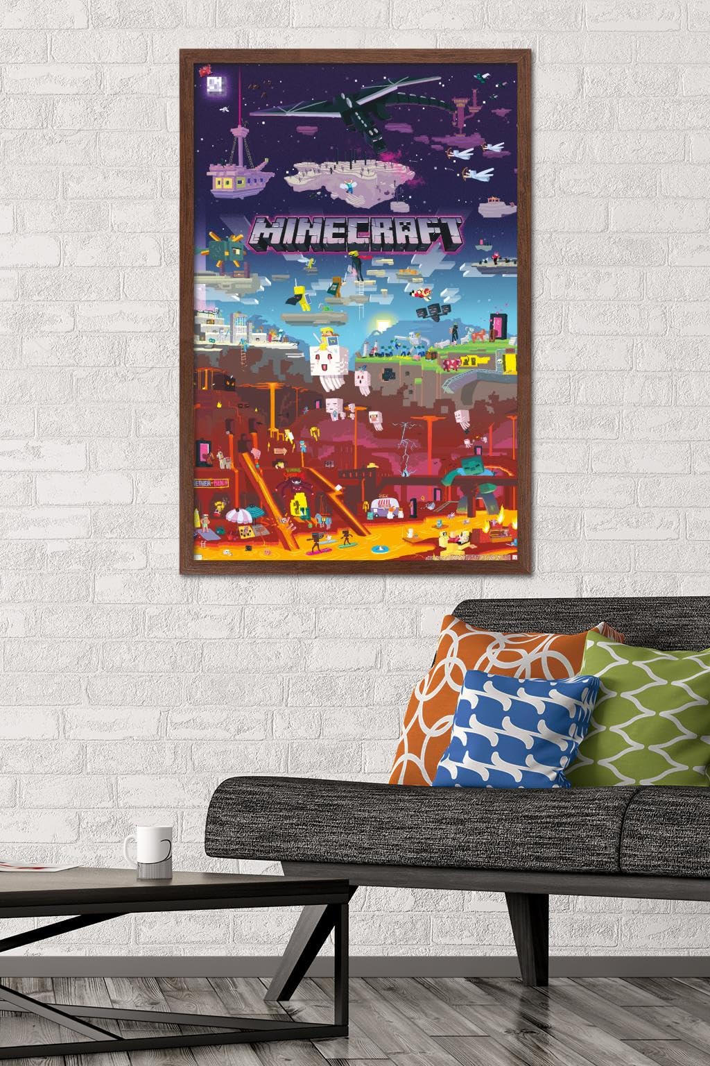 Trends International Minecraft - World Beyond Wall Poster, 22.375'' X 34'', Mahogany Framed Version