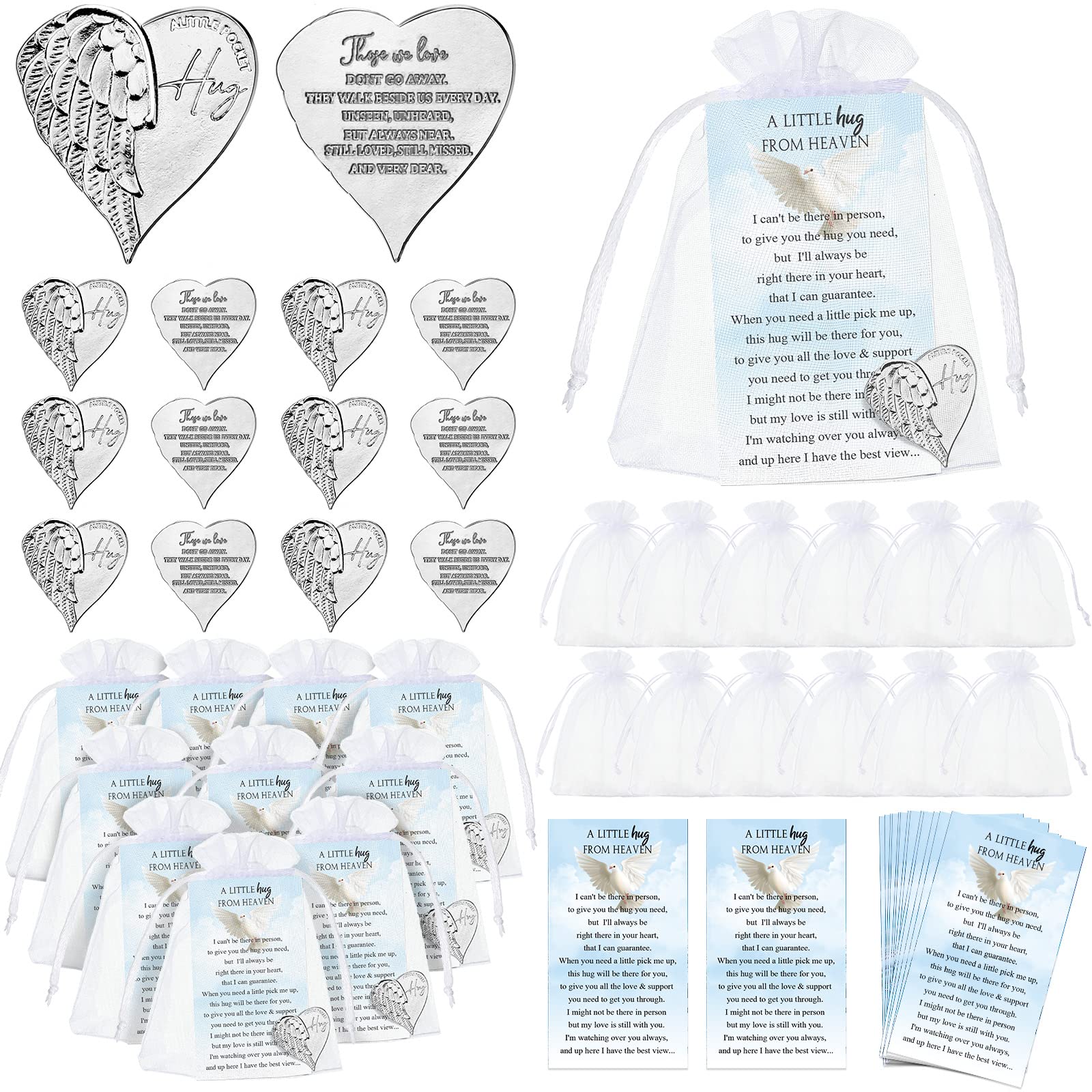 Fumete 60 Sets Funeral Favors for Memorial Service Celebration of Life Decorations Heart Pocket Hug Token Angel Coins and Angel 