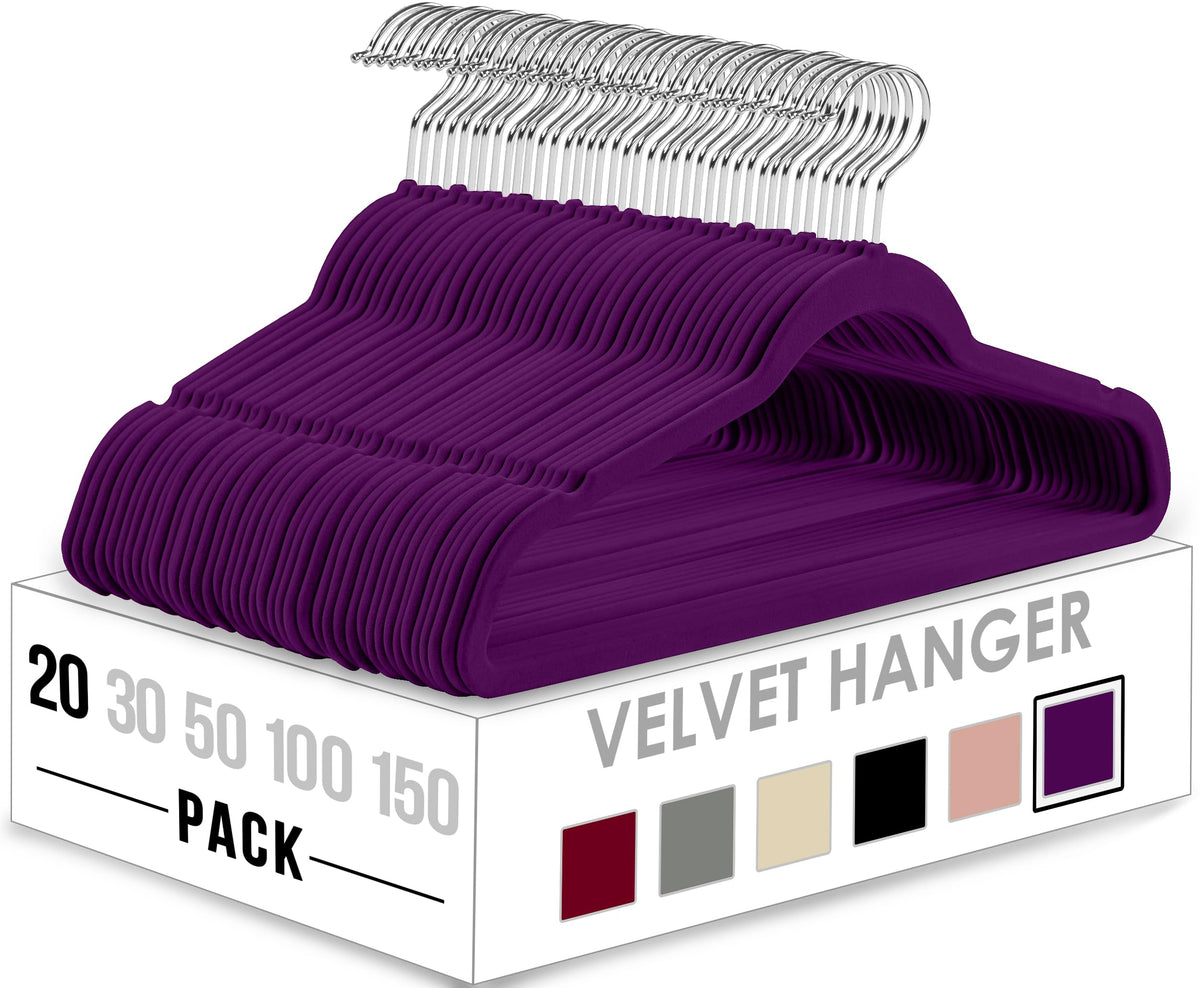 Utopia Home Velvet Hangers 20 Pack - Non-Slip Clothes Hangers - Purple Hangers - Suit Hangers With 360 Degree Rotatable Hook - H