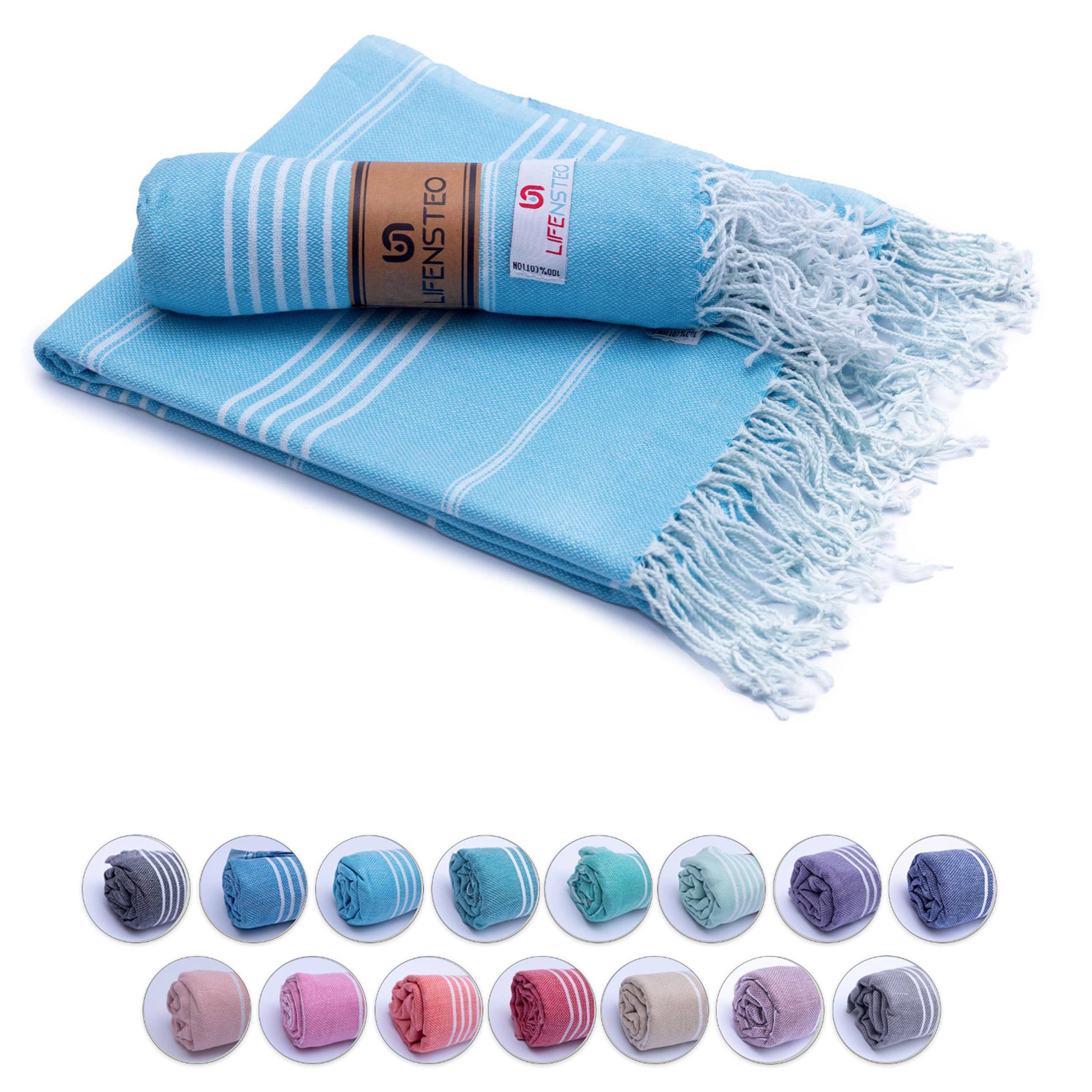 Lifensteo Turkish Beach Towel - 40X71 Inch Oversized Sand Resistant Prewashed Turkish Towel - 100% Turkish Cotton Quick Drying,