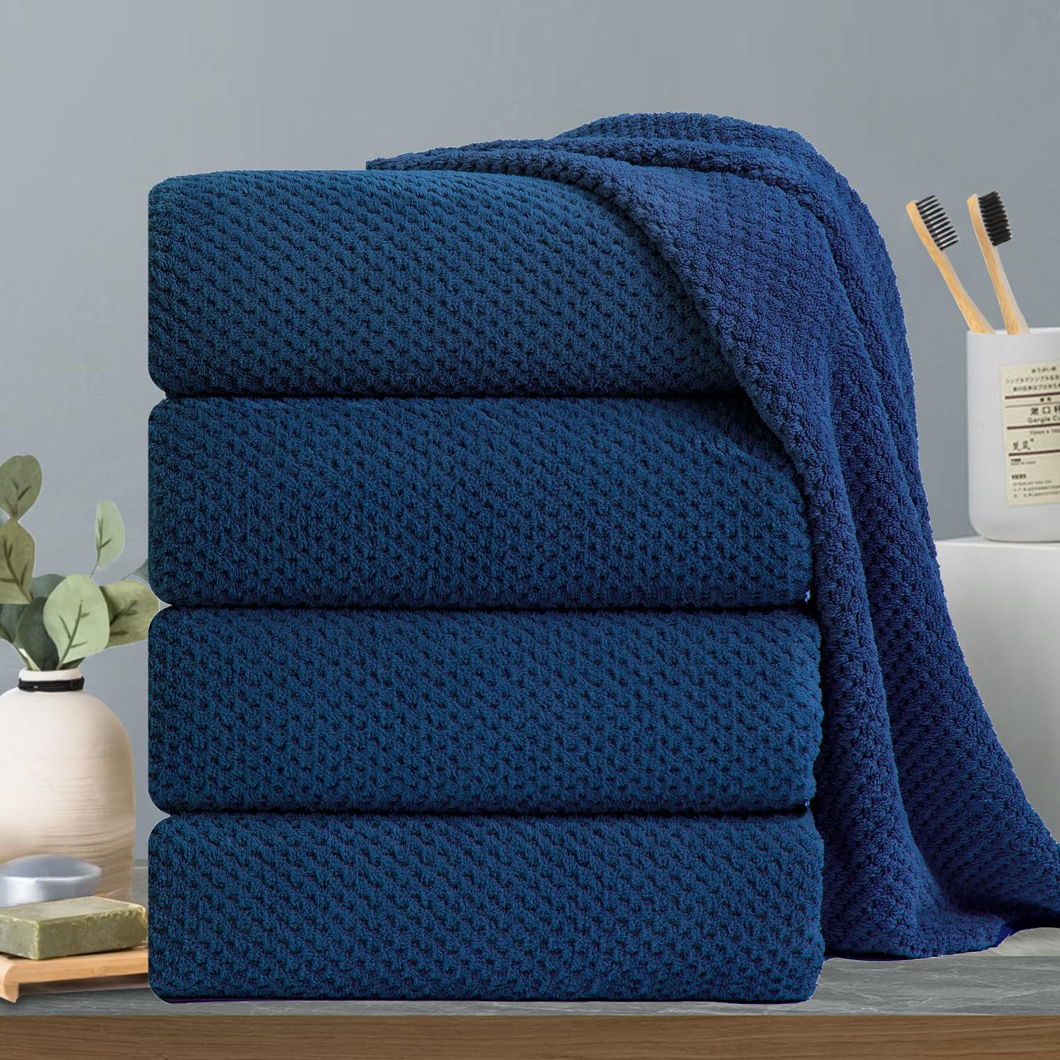 Hailea Navy Bath Towels Set 35X70 Inches - Luxury 600 Gsm Oversized Bath Sheet Towel,Extra Large Microfiber - Quick Dry,Highly A