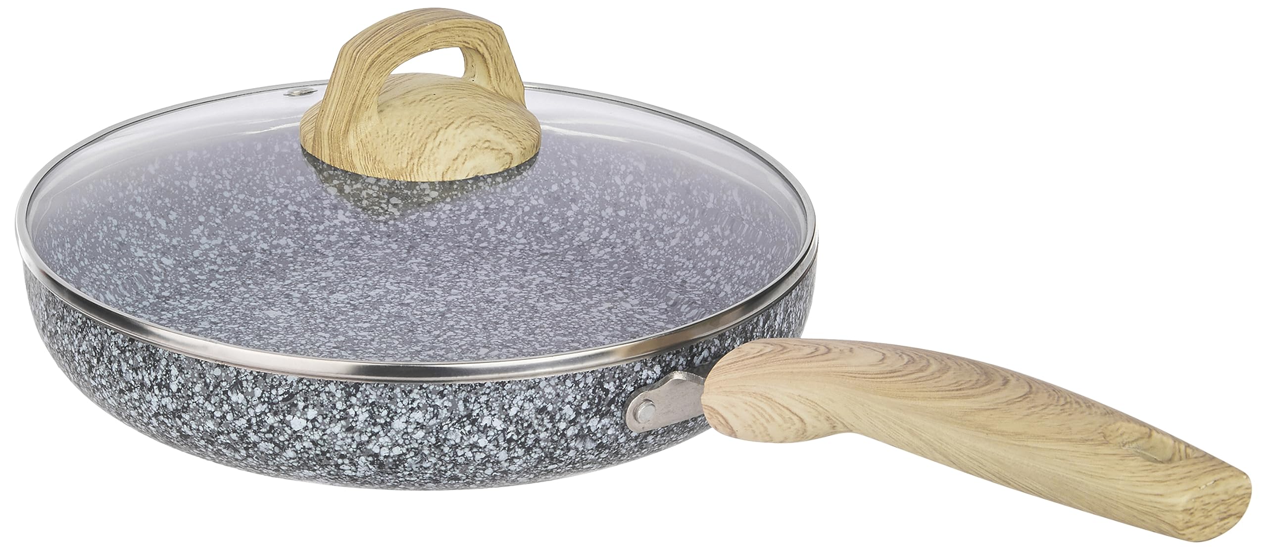 Amazon Basics Granite Finish Non Stick Induction Base Fry Pan 24Cm With Glass Lid -Granito Grey
