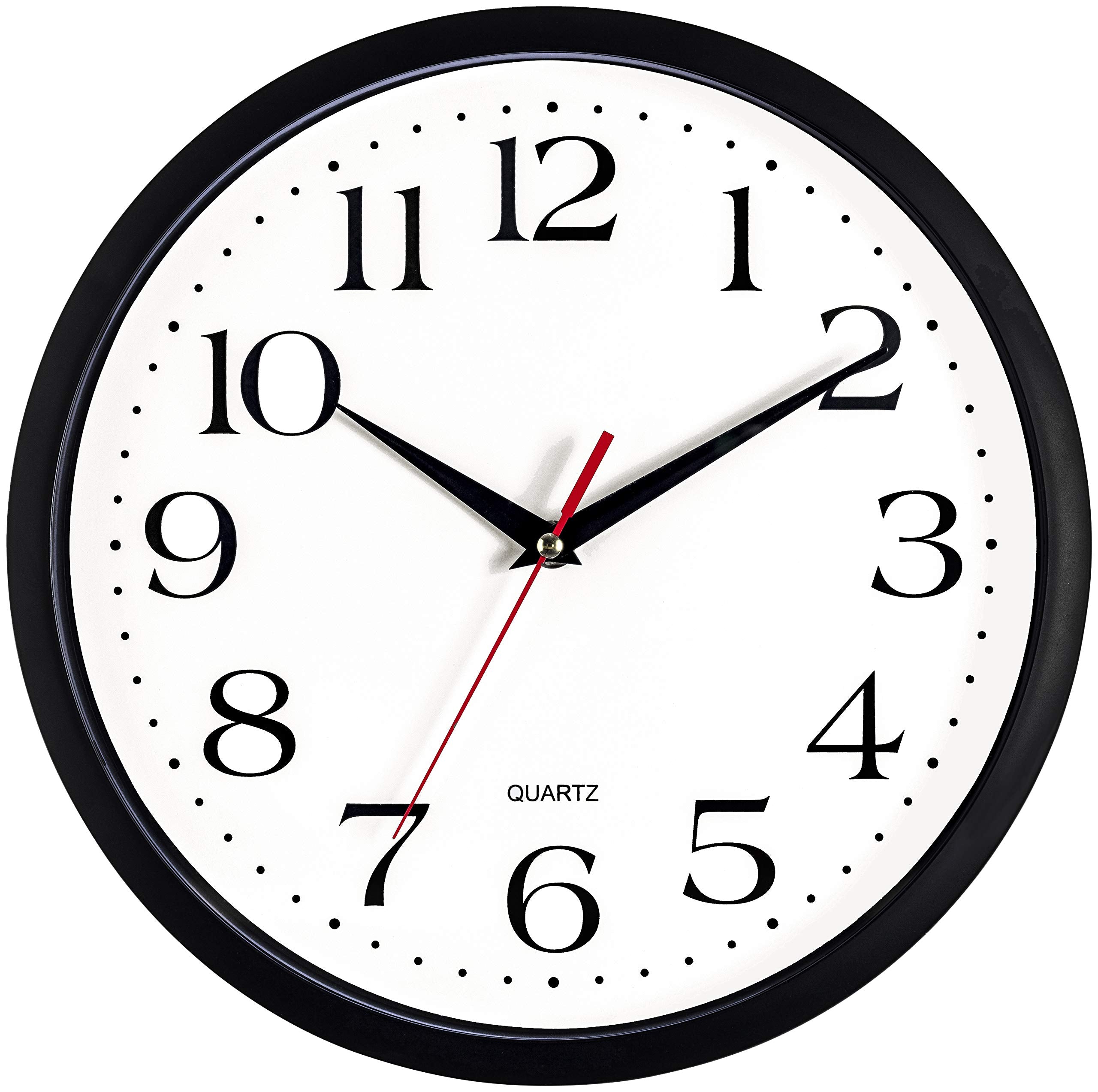 Bernhard Products Black Wall Clock Silent Non Ticking,12 Inch Quality Quartz Battery Operated Round Easy to Read Home/Office/Kit