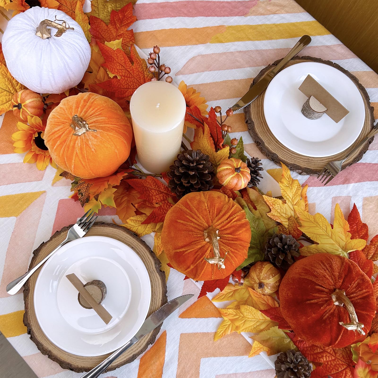 Winlyn 4 Pcs Assorted Faux Harvest Velvet Pumpkins Decorative Fabric Pumpkins Foam Pumpkins in Rust Orange White 5  for Farmhous