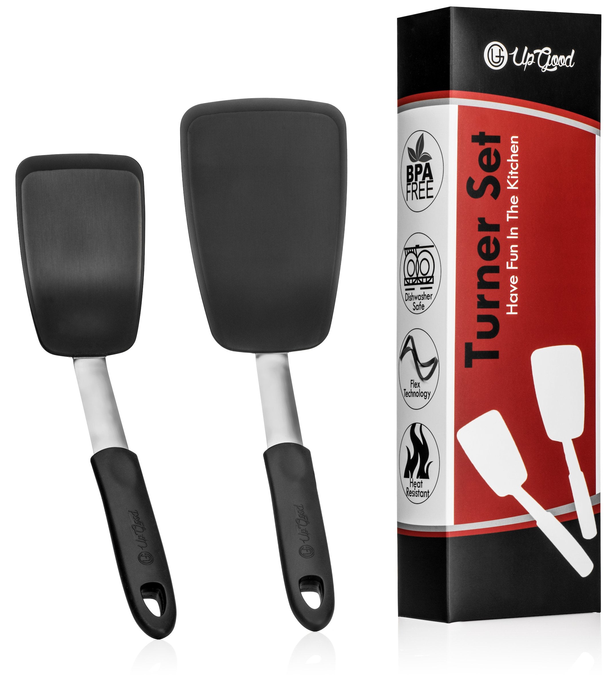 Upgood Silicone Turner Set - 2 Pack Of Large And Small Kitchen Spatulas - High Heat Resistant Nonstick Utensils With Tapered Edg