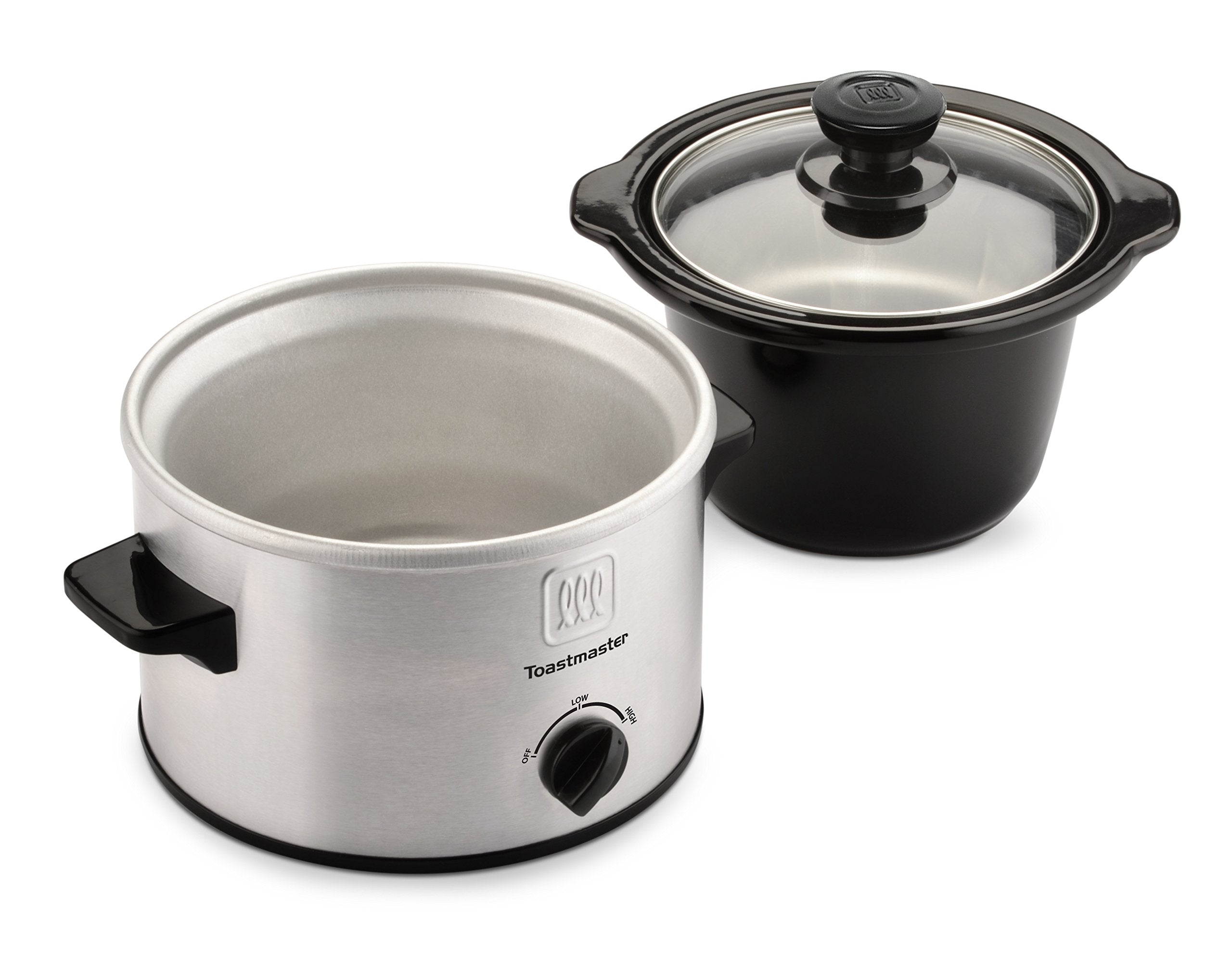 Toastmaster Stainless Steel Slow Cooker, 1.5 Quart, Removable Stoneware Bowl, Silver/Black, Model TM-151SC