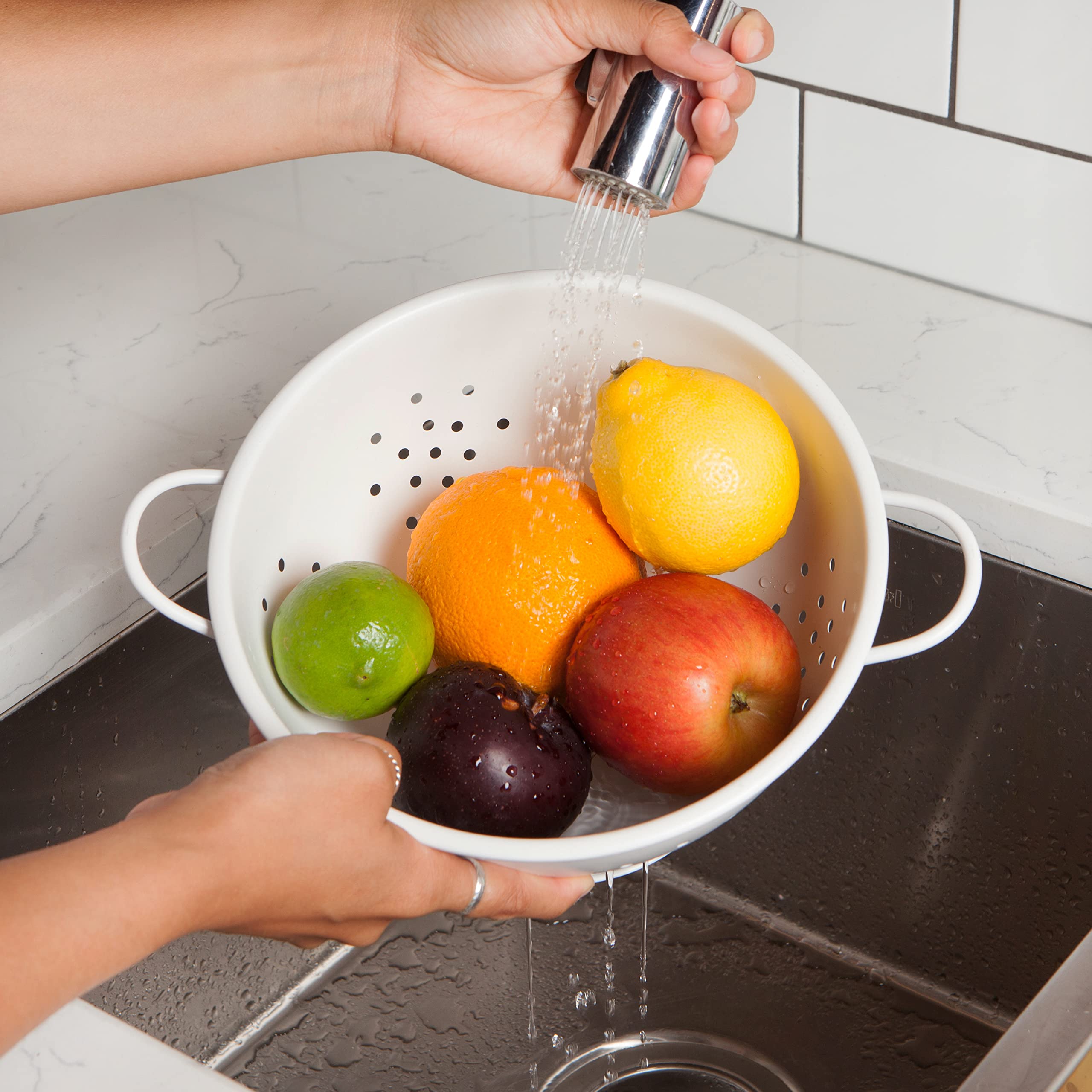 Now Designs Colander Set of 2, Medium & Small, Matte Coated Steel, White, Model 5161502AA