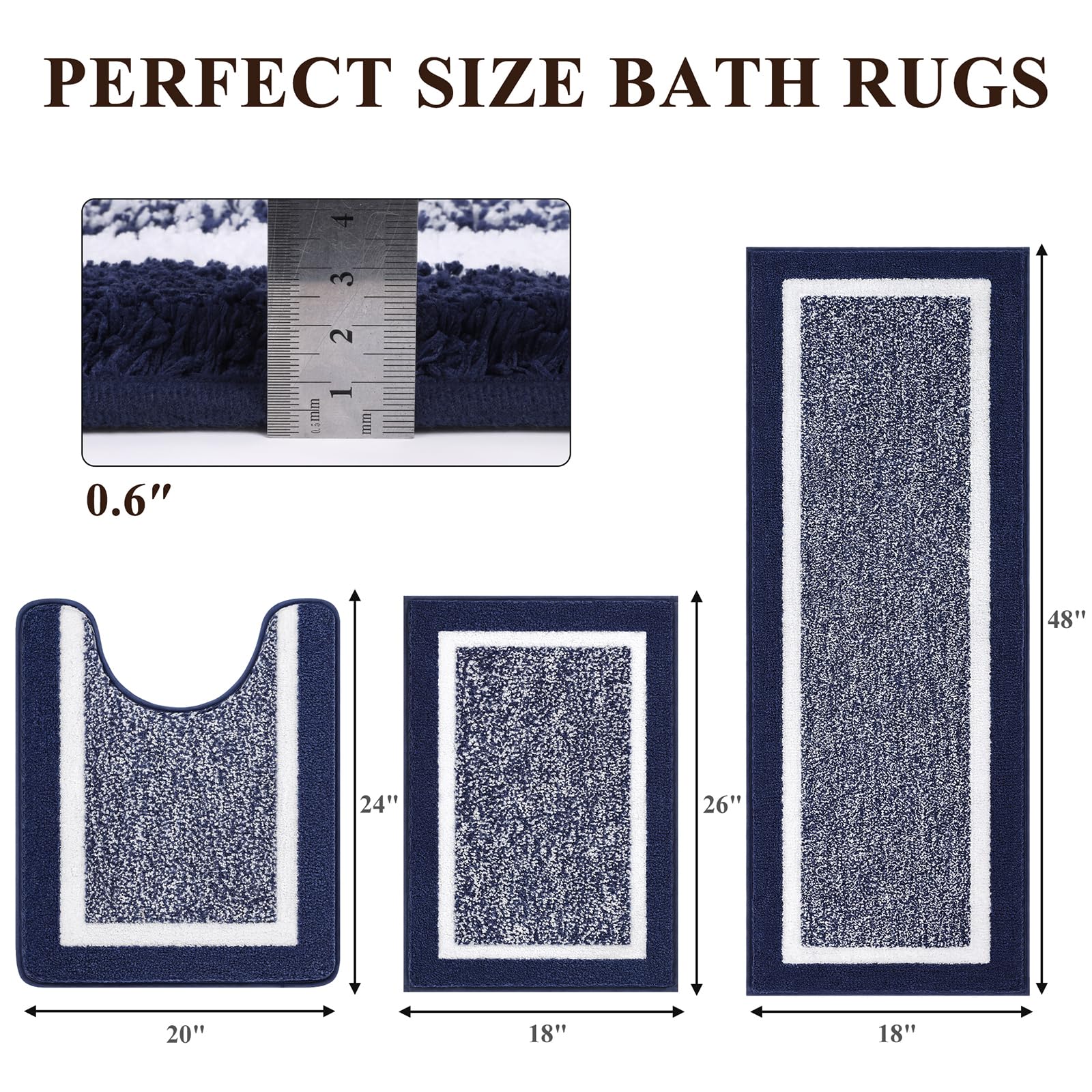 Pauwer 3 Piece Bath Mat Set Bathroom Rugs, Non Slip Plush Bathroom Mats, Absorbent Shaggy Bathroom Rug Set With U-Shaped Contour