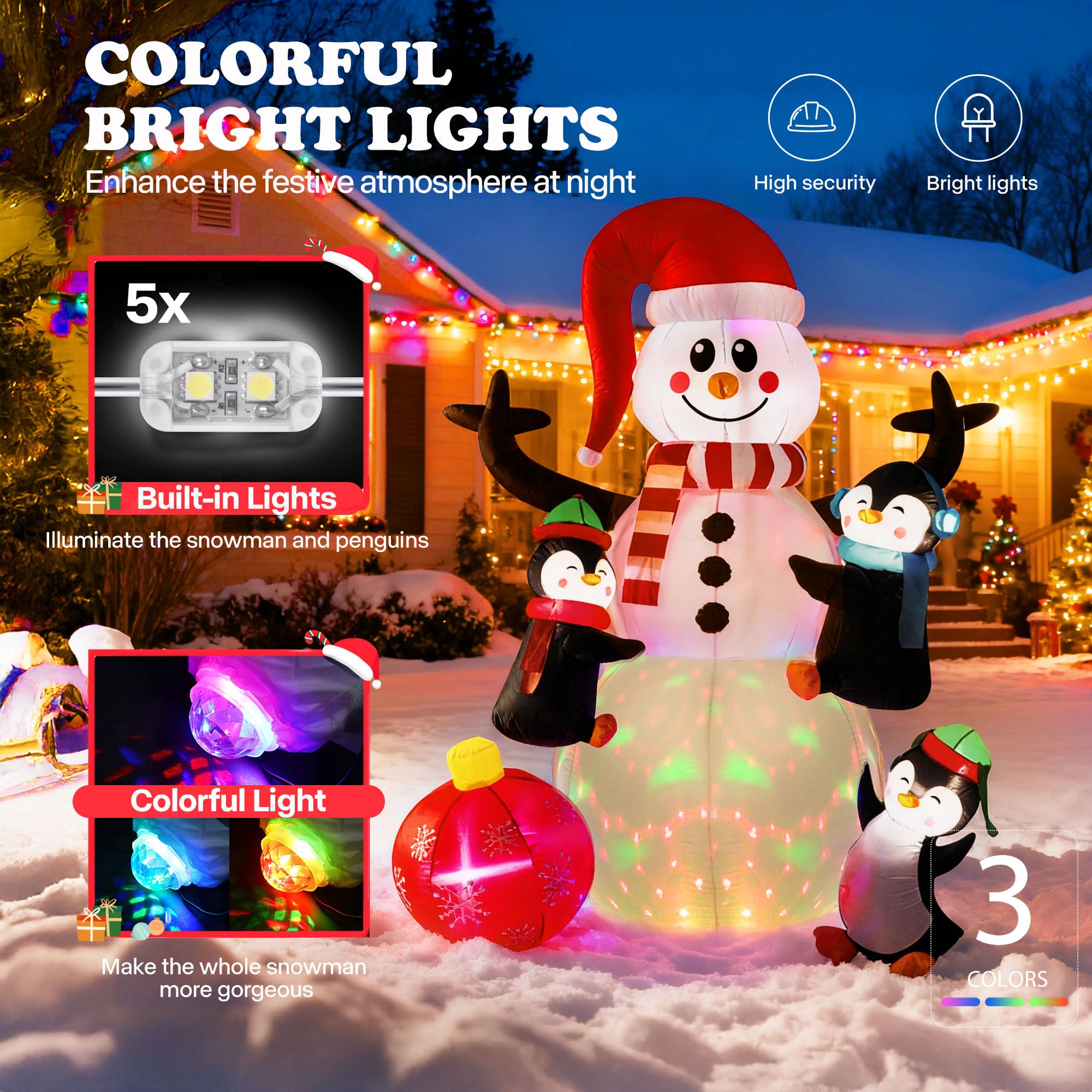 VIVOHOME 6FT Christmas Inflatable Outdoor Decoration, Snowman with Penguin and Red Ball, Navidad Blow Up Yard Decor with Built-i
