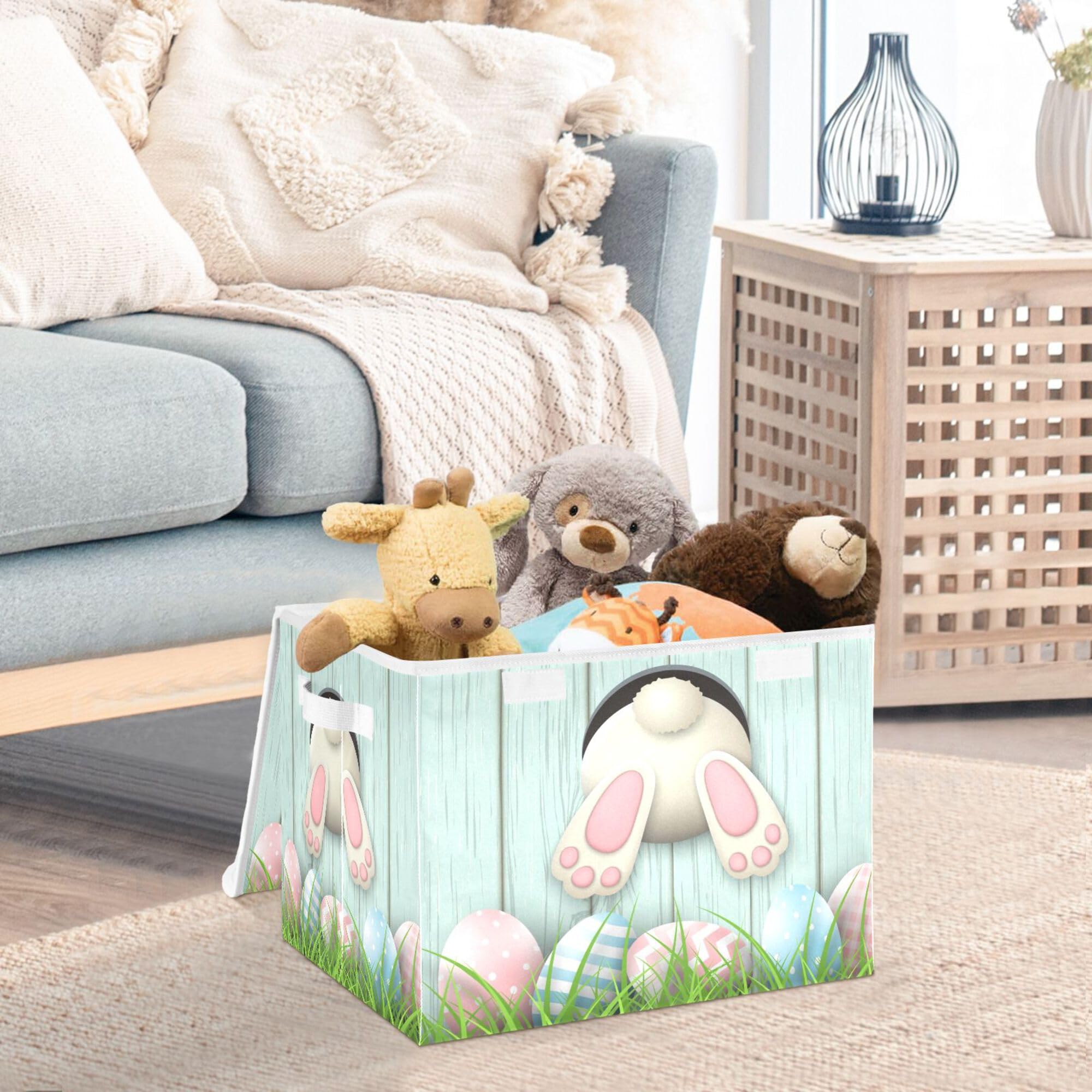 Xigua Easter Bunny Storage Bins With Lids And Carrying Handle,Foldable Storage Boxes Organizer Containers Baskets Cube With Cove