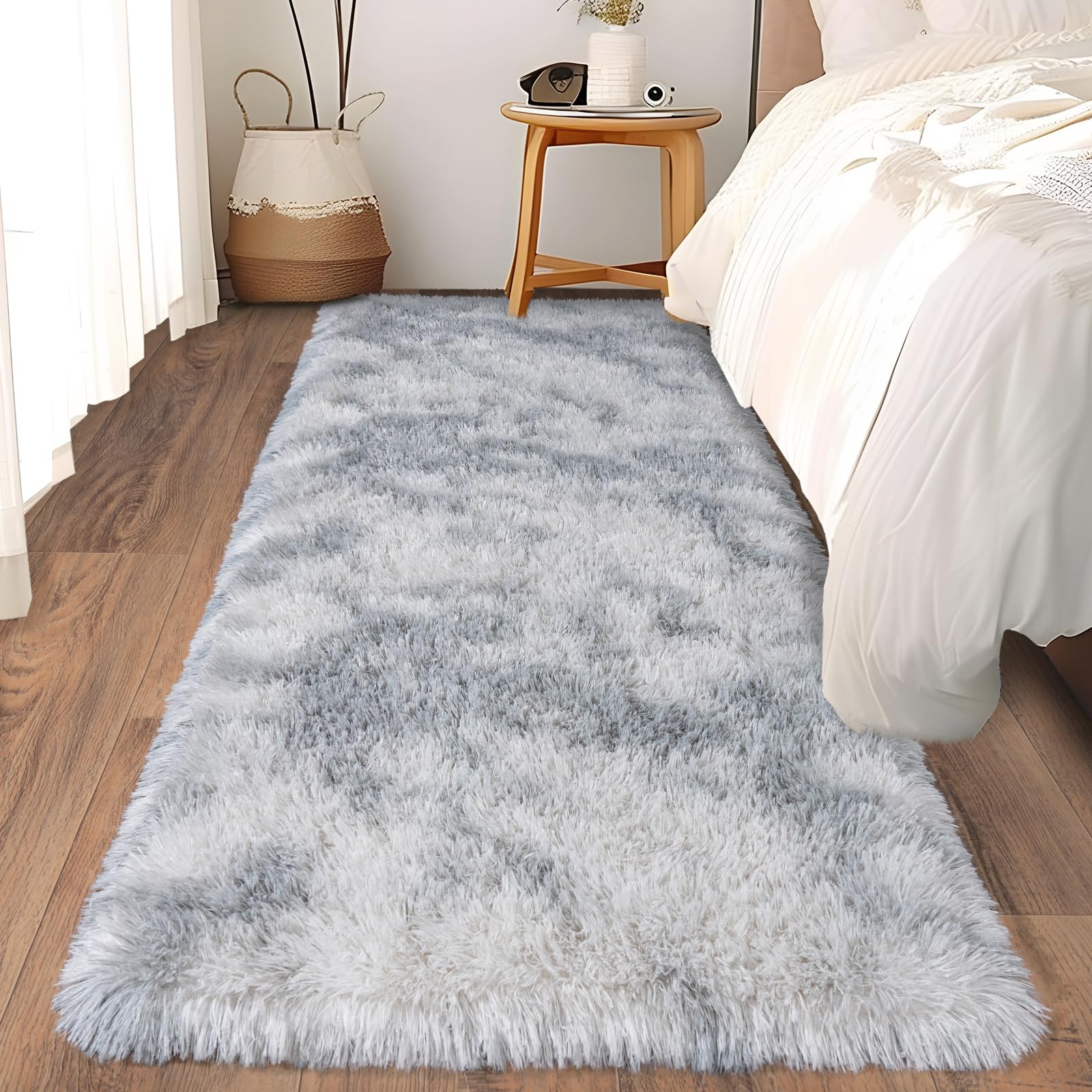 Ailyei Ultra Soft Runner Rugs with Upgraded Non-Slip Rubber Backing & Thick Memory Sponge, 2x6 Feet Fluffy Shag Throw Area Rug f