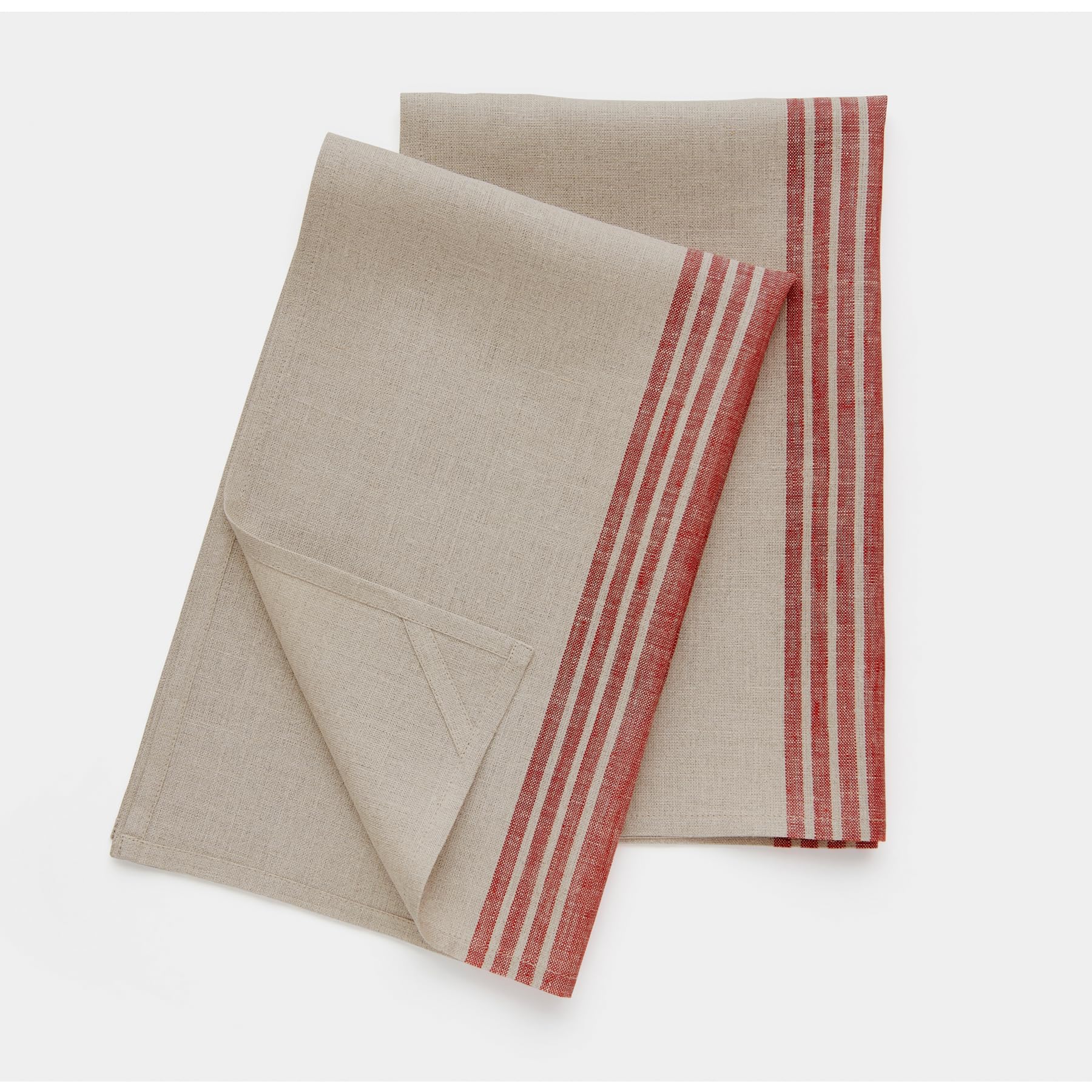 Solino Home Linen Kitchen Towels Set Of 2 - Red And Natural 17 X 26 Inch - 100% Pure Linen Farmhouse Kitchen/Tea Towels - Machin