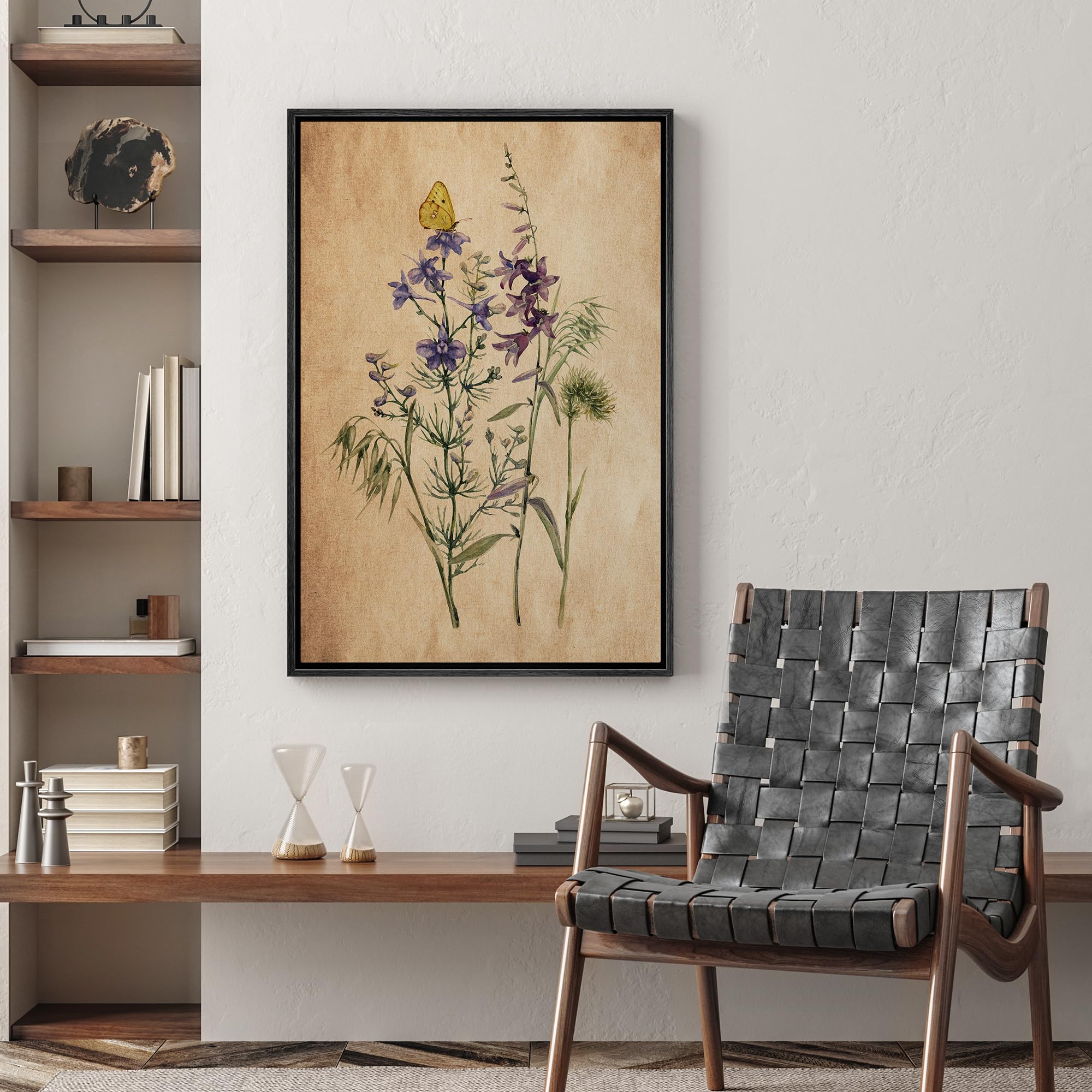 Wall26 Framed Canvas Print Wall Art Antique Lavender Blue Wildflowers Nature Wilderness Illustrations Modern Art Botanical Flora