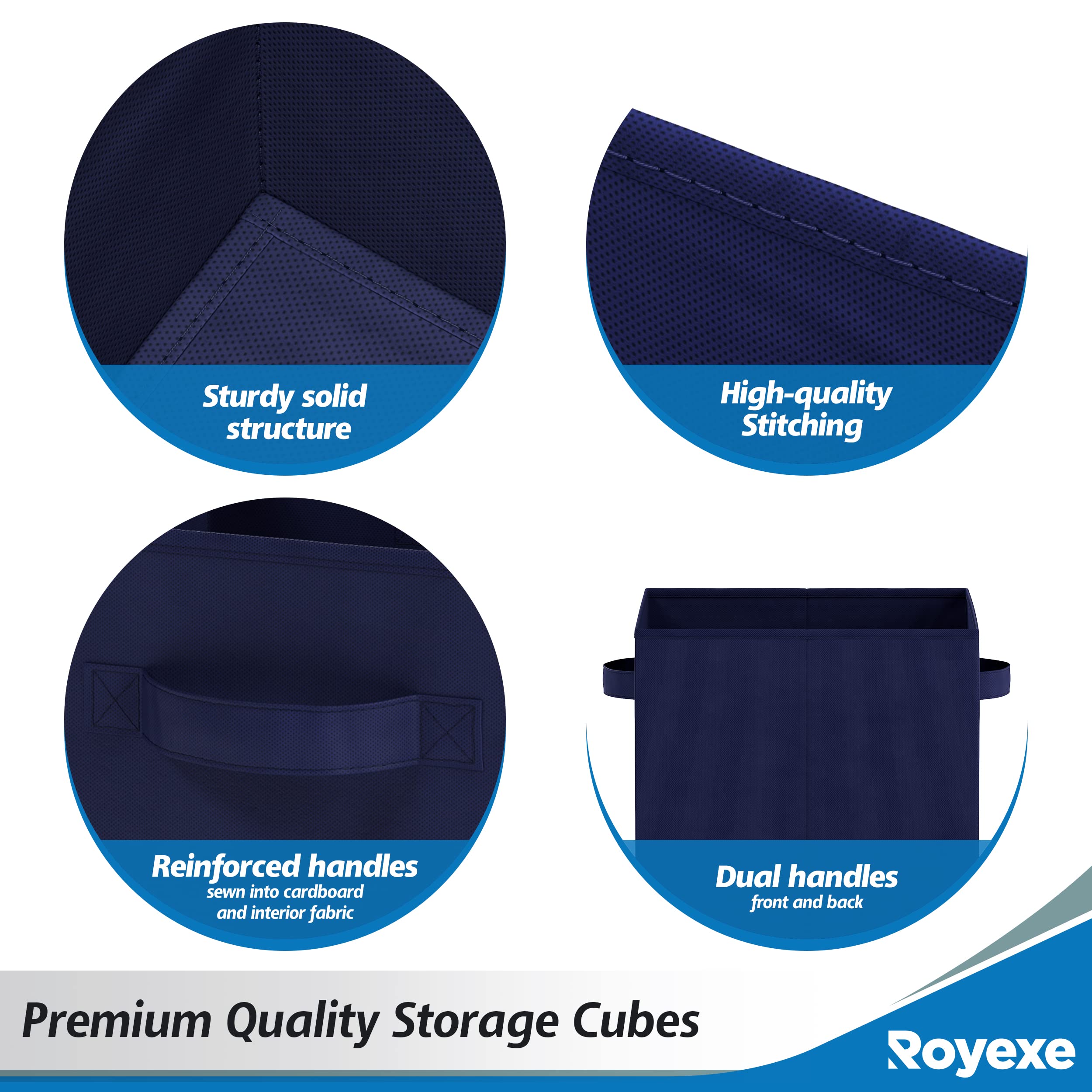 13x13 Large Storage Cubes (Set of 6). Fabric Storage Bins with Dual Handles | Cube Storage Bins for Home and Office | Foldable Cube Baskets For Shelf | Closet Organizers and Storage Box (Navy)