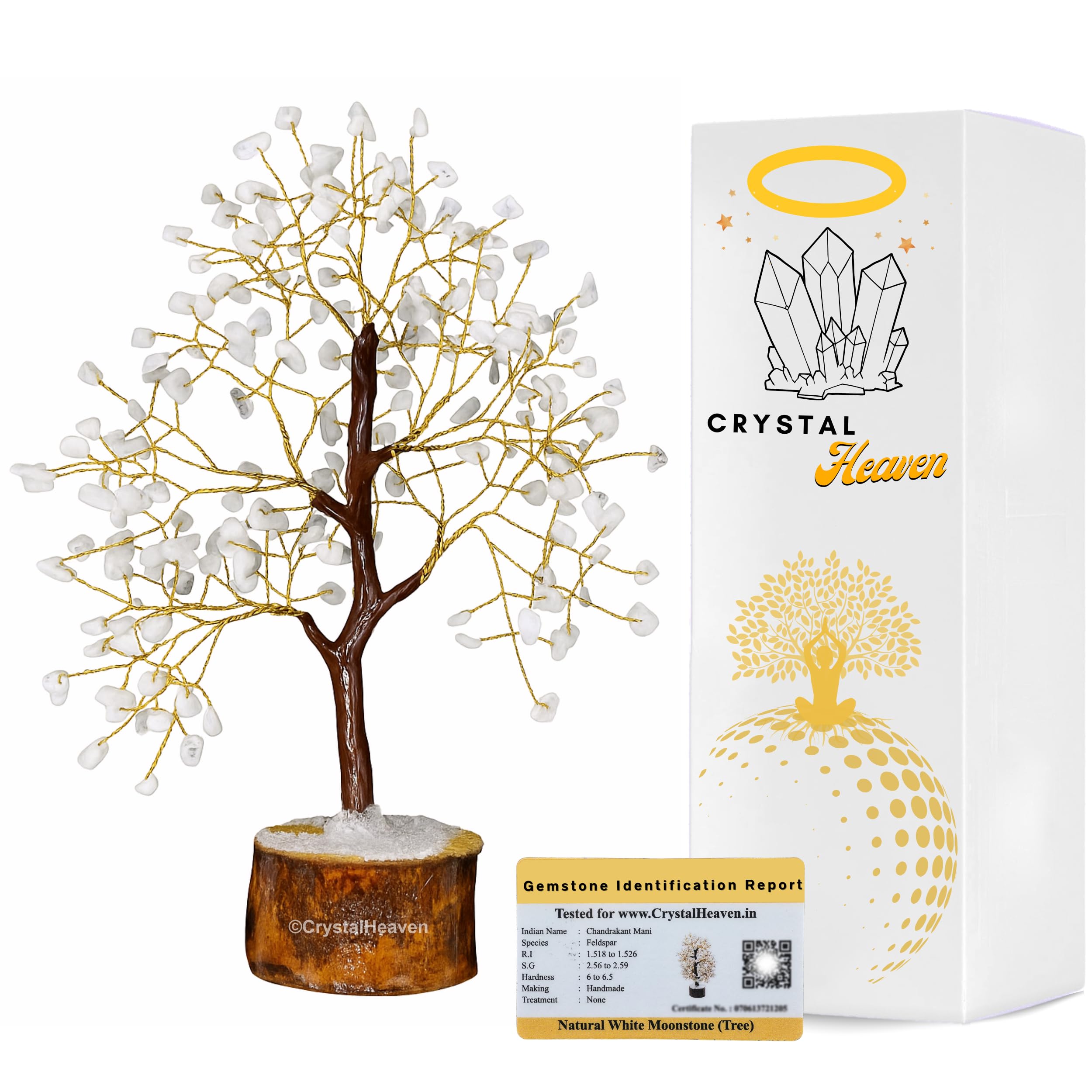 Certified White Moonstone Crystal Tree For Good Luck - Healing Crystals Money Tree For Wealth, Positive Energy At Home Office - 