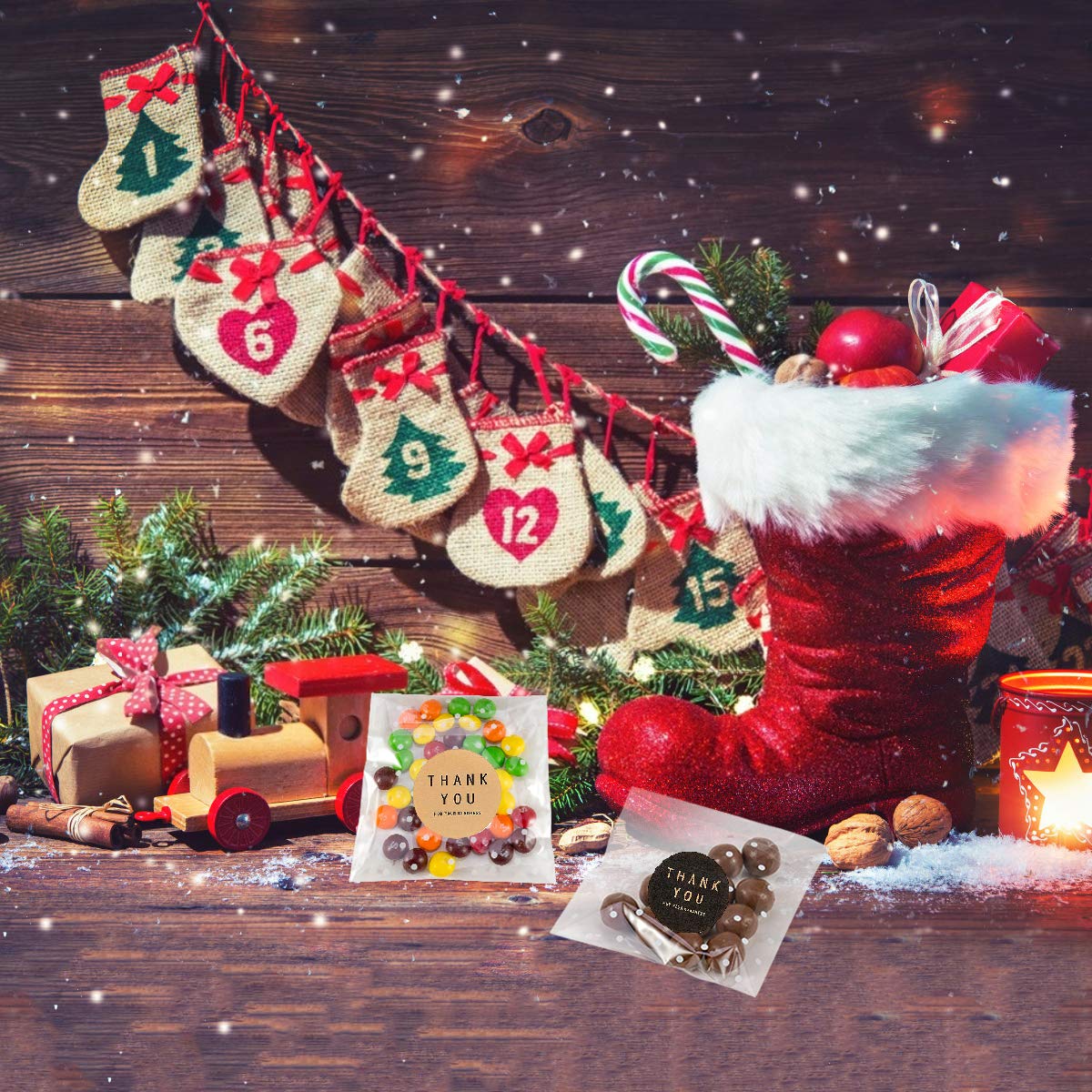 400Pcs White Polka Dot Treat Bags Self Adhesive Candy Cookie Bags, 200 Clear Cellophane Bags + 200 Thank You Sticker For Bakery