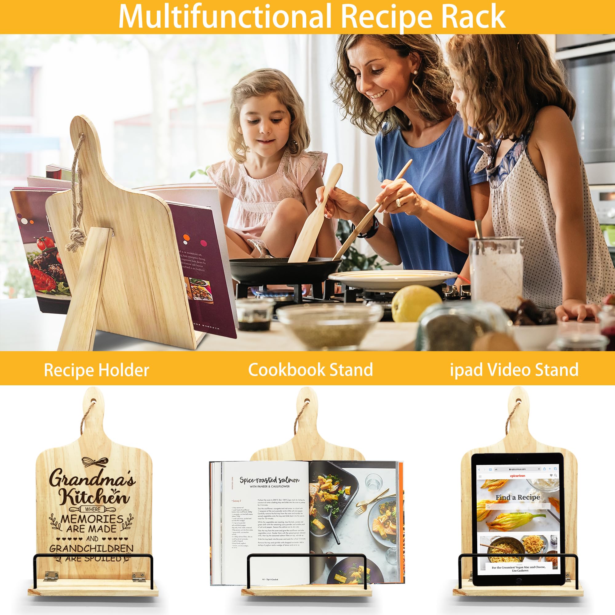 Gifts For Grandma, Grandma Gifts For Christmas, Great Grandma Christmas Gifts - Foldable Chef Carved Folding Cookbook Stands, Mu