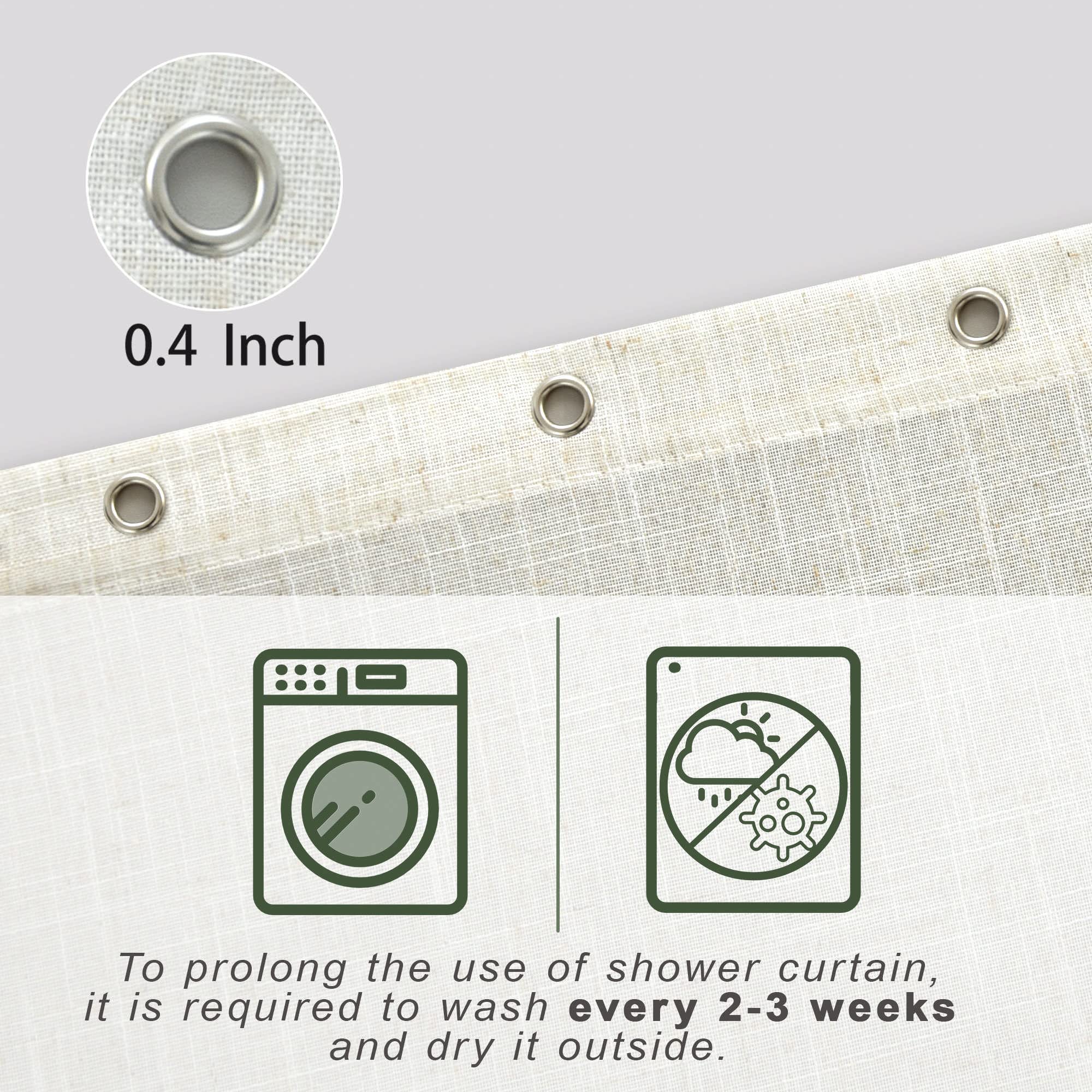 Koufall 80 Inch Long Shower Curtain,Natural Linen Waterproof Farmhouse Fabric Shower Curtains For Bathroom With Hooks Set,72 Wid